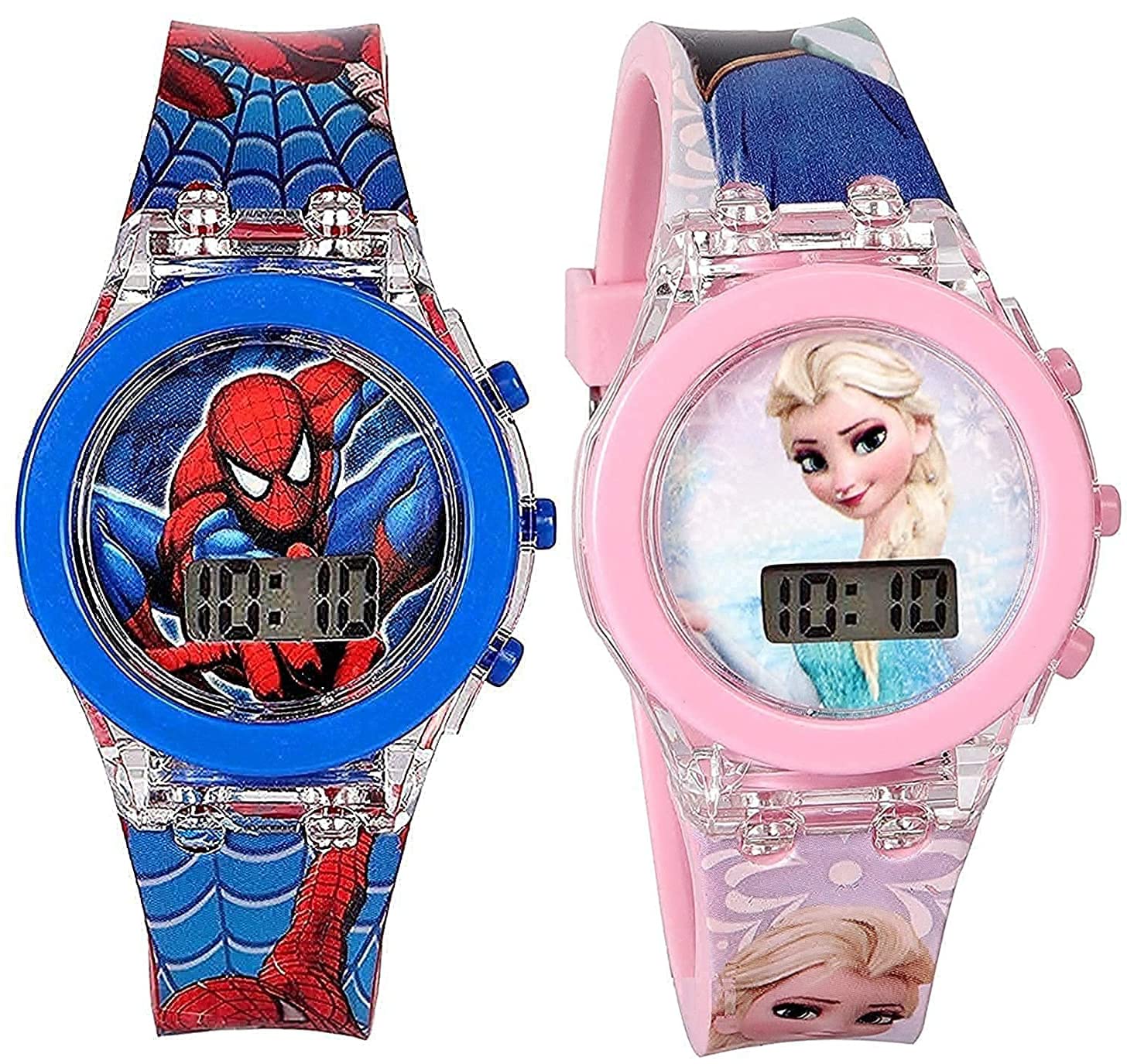 MatrixKids Pair Spiderman/Frozen/Marvel Avengers/Unicorn Digital Watch Set for Kids with Disco LED Lights (Boys & Girls)