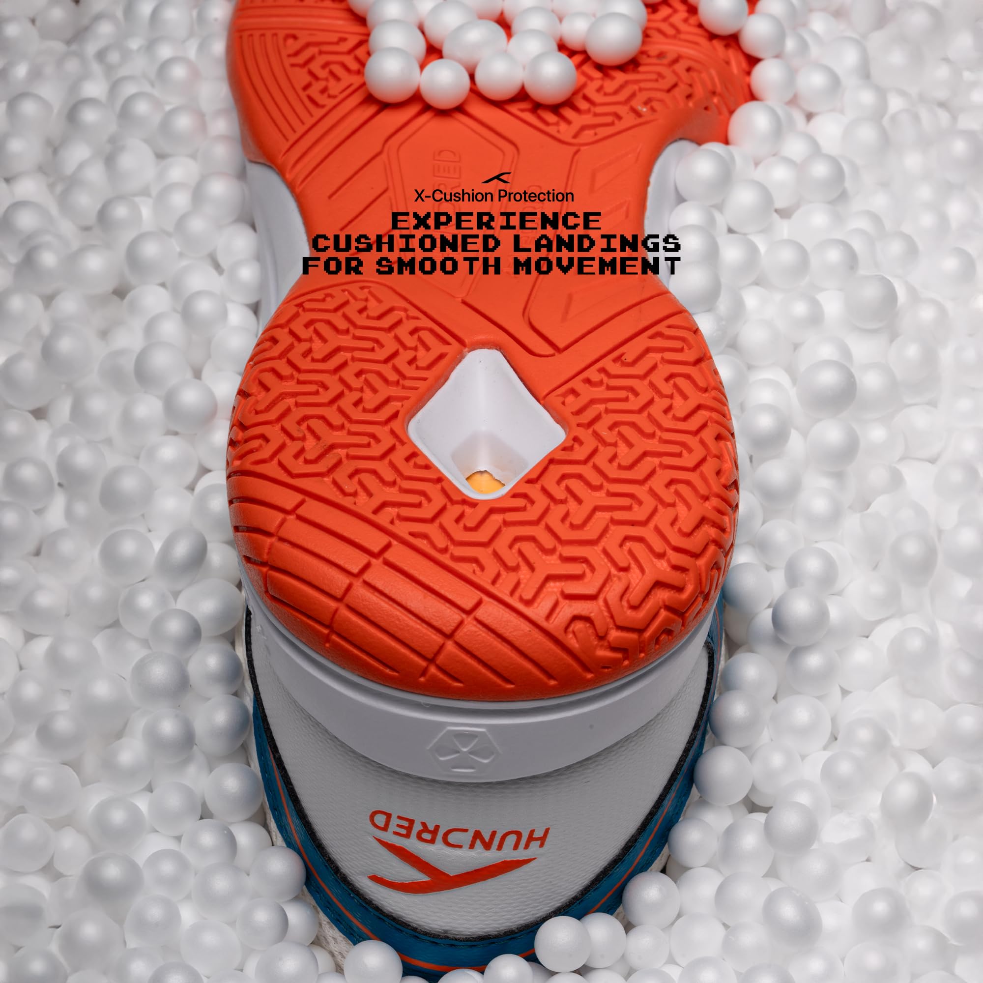 Hundred Raze Badminton Shoes (Non Marking) | Also Perfect for Squash, Table Tennis, & Indoor Sports | Lightweight & Durable | X-Cushion, Active Grip Sole (White/Orange/Deep Sea Blue ; 10 UK) 3