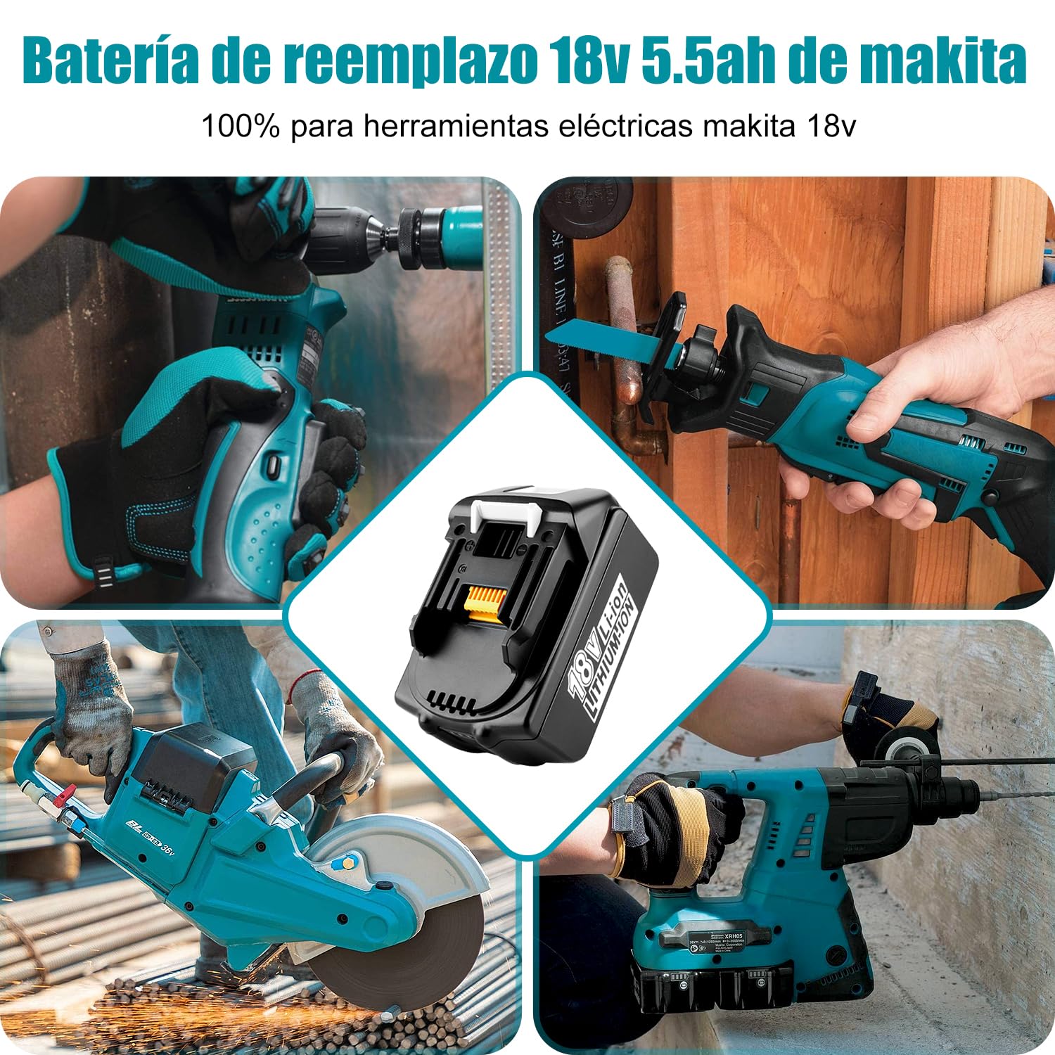 Paquete de 2 baterías de Repuesto de 18 V y 5,5 Ah para Makita | Compatible con Makita 18V BL1860B BL1860 BL1850 BL1850B BL1840 BL1830 BL1840B
