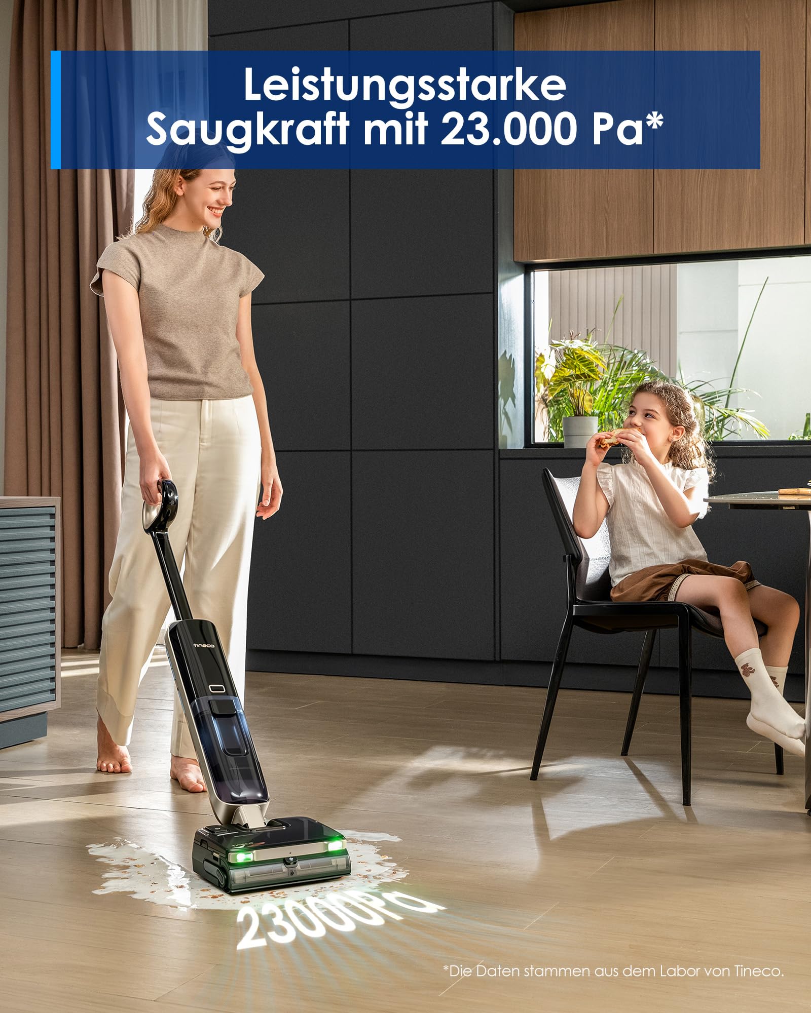 Tineco Floor ONE S9 Master Nass Trockensauger, StreakFree-Abzieher, ThermoBlast-Tech, 9,9 cm Superflaches Gehäuse, 23000Pa Saugerkraft, Flashdry-Selbstreinigung, 150° Grüner DustReveal-Licht