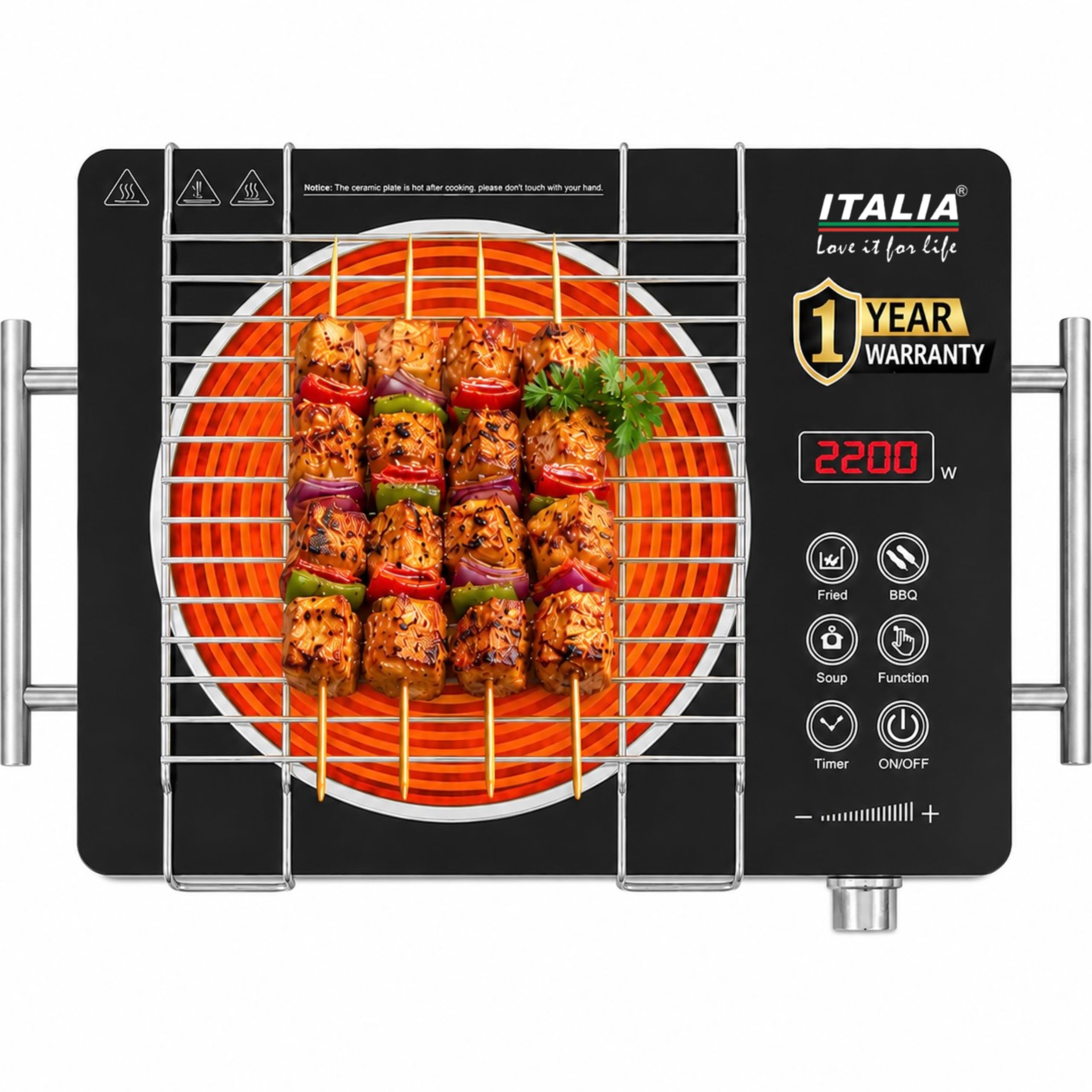 ITALIA 2200W Premium Crystal Glass Ceramic Cooktop | 5 Smart Preset Modes, Precision Dial & Dual Side Handles | Sleek High-Efficiency Electric Induction Stove (Silver & Black)-picture-11