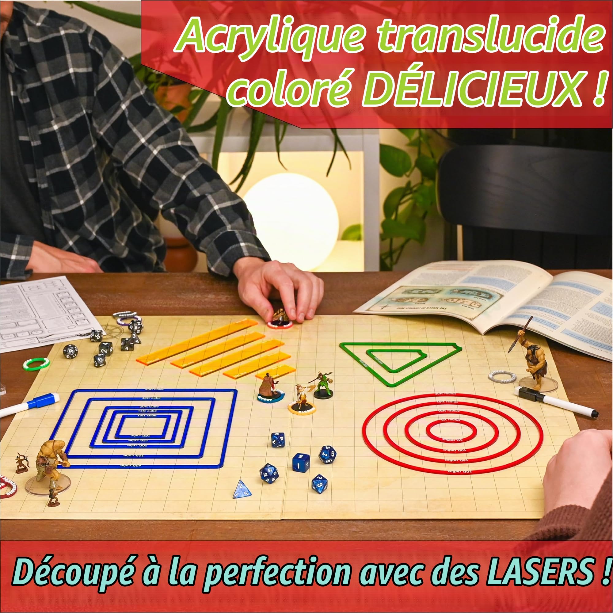 Futhark Lot de 16 modèles de sort pour zone d'effet - Marqueurs DND AOE en acrylique