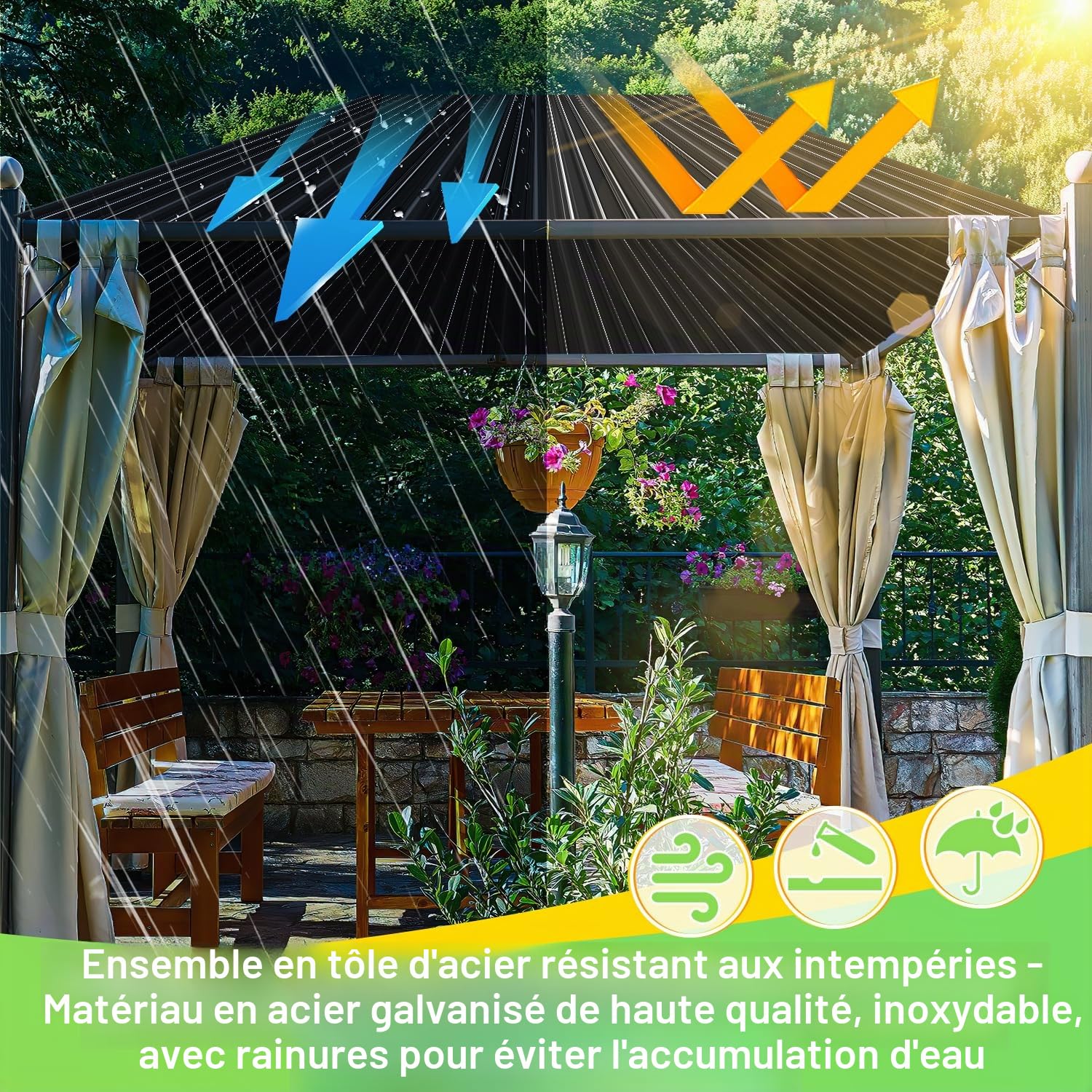 Toitures en tle : Lot de 24 plaques de toit en tle ondulee, 129 x 46 cm = 14 m, acier galvanise, anthracite