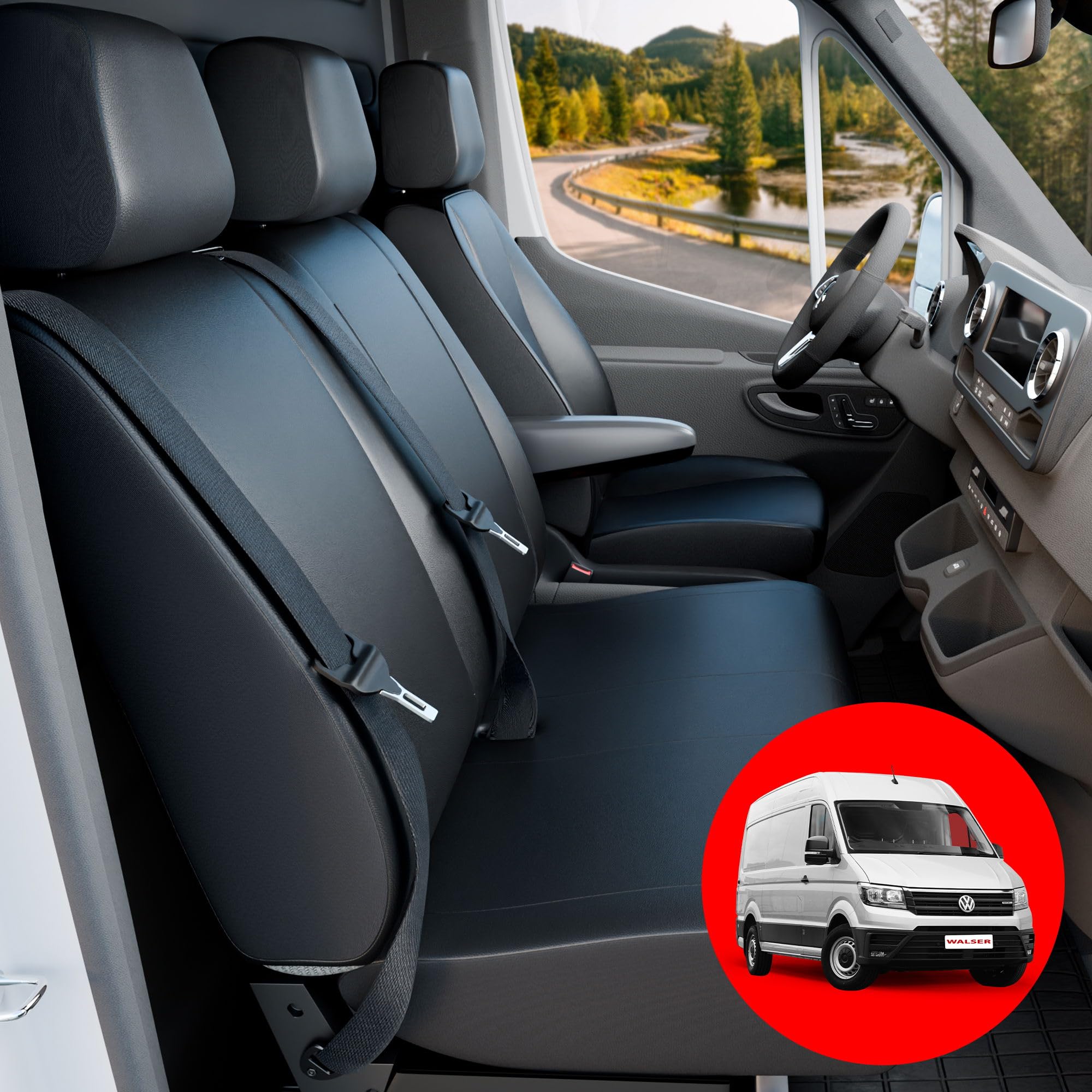 Walser Transporter Housses de siège Auto en Similicuir Compatible avec VW Crafter, Mercedes Sprinter, 1 siège Individuel à l'ava