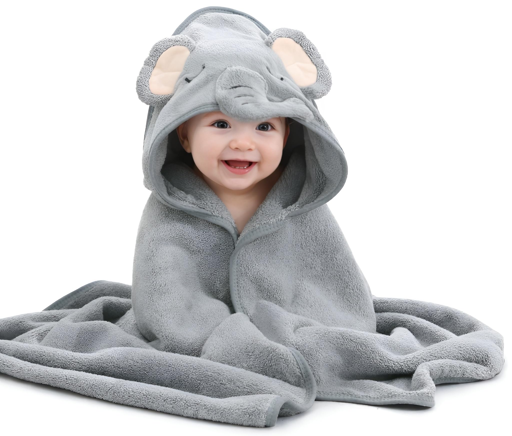 BRANDONN Baby Blankets New Born Pack of Hooded Wrapper Blanket Or Baby Bath Towel (Grey Elephant, 0-12 Months, 75 cm x 75 cm)-image-46