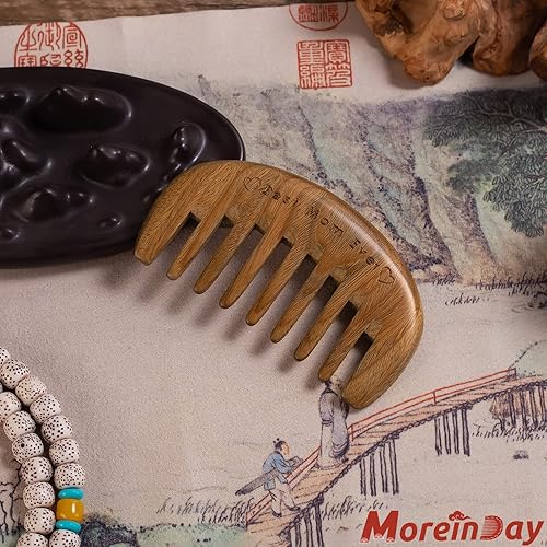 Miniatura 6 de Moreinday Peine de dientes anchos Peine de madera Peine del cuero cabelludo Peine desenredante Peine para el pelo para mujeres y hombres Peine de