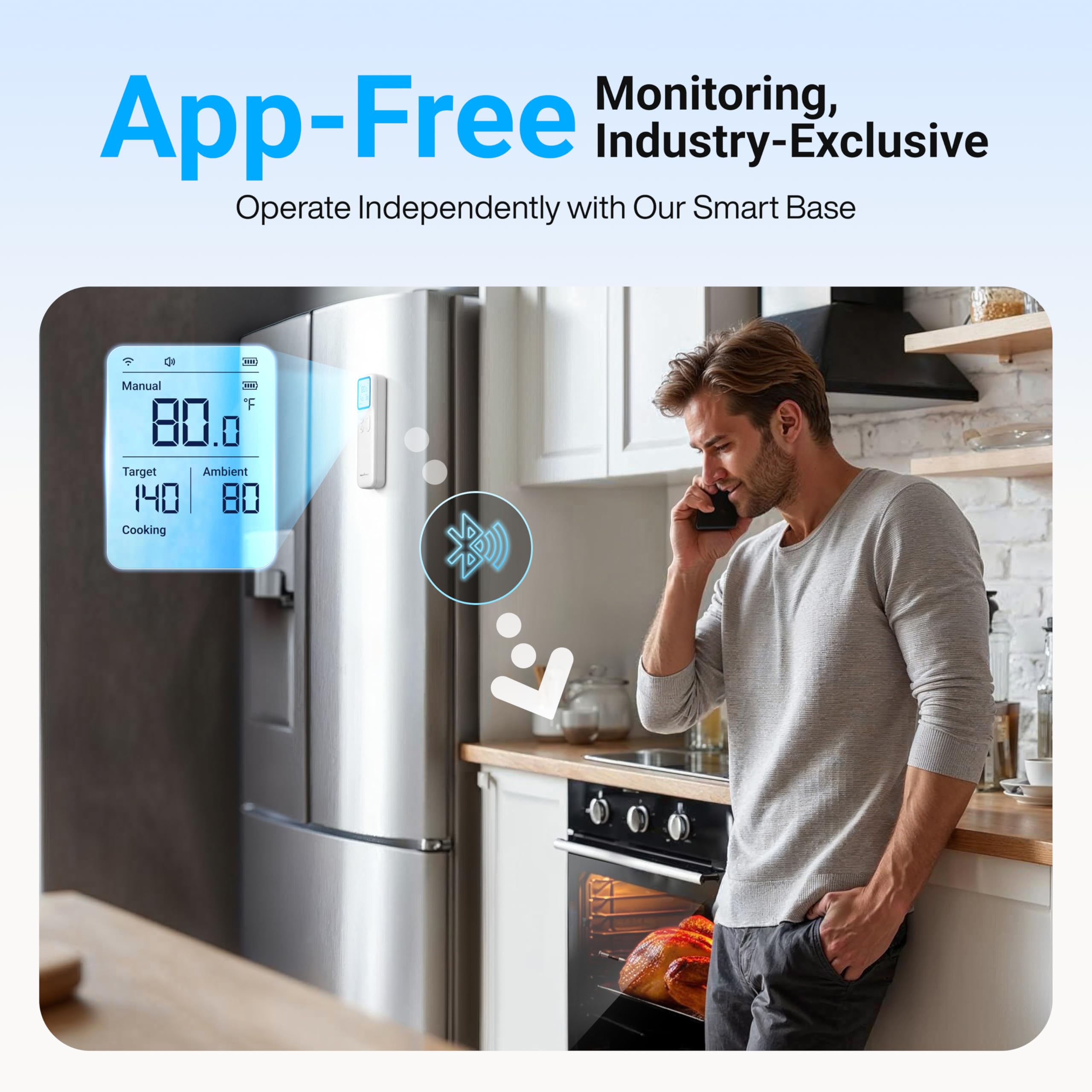 ThermoMaven Smartes Bluetooth Fleischthermometer Kabellos, Basisstation, WLAN Unbegrenzte Reichweite, NIST-zertifizierte Genauigkeit, App Warnungen, Für Grill, Ofen, Smoker, BBQ (Weiß)