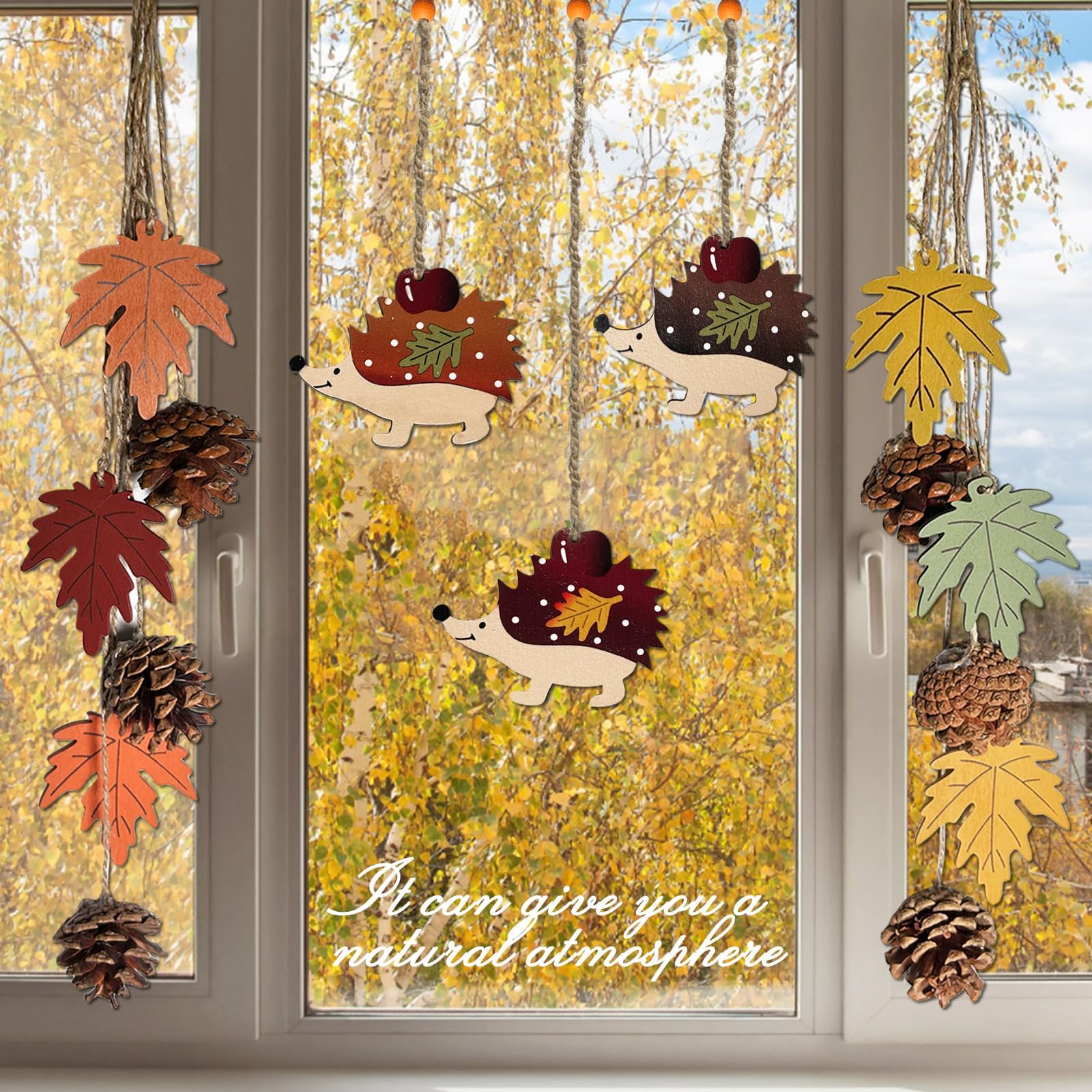 HILKKET Herbst Dekoration - 5-teiliges Set Mit Holz-Igeln & Blättern