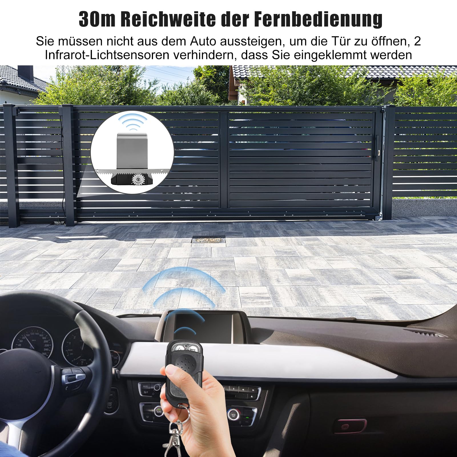 Actionneur de portail coulissant électrique, 3600LB Ouvre-porte coulissant automatique avec 2 télécommandes Portail coulissant pour portes de terrasse portes de villa portes coulissantes (220 V)