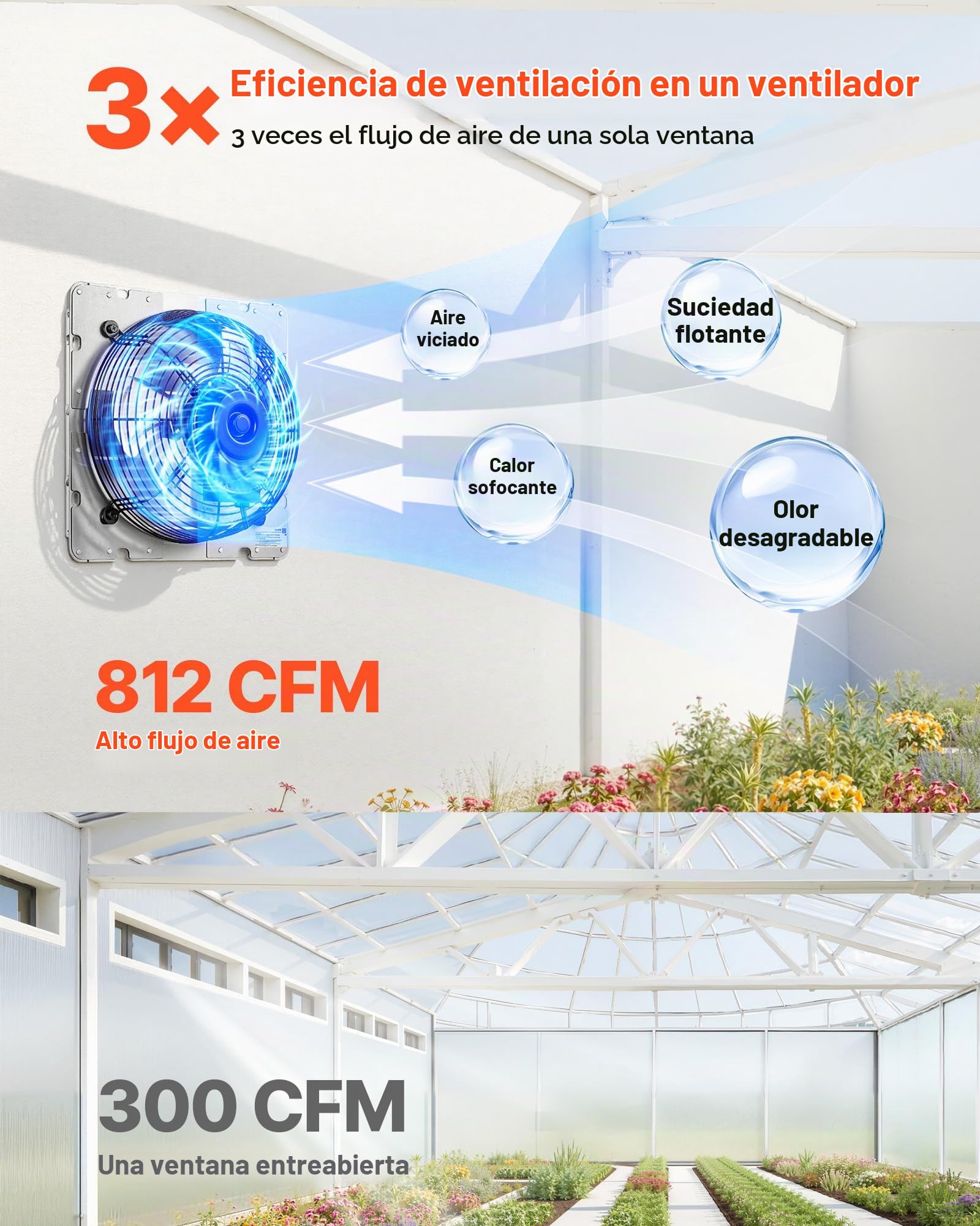 VEVOR Ventilador Extractor de Pared con Persiana, 1400 RPM, 25,5 W