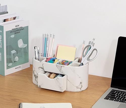 Miniatura 5 de Organizador de escritorio organizador de piel sintética de mármol para suministros de oficina accesorios de escritorio soporte para bolígrafos