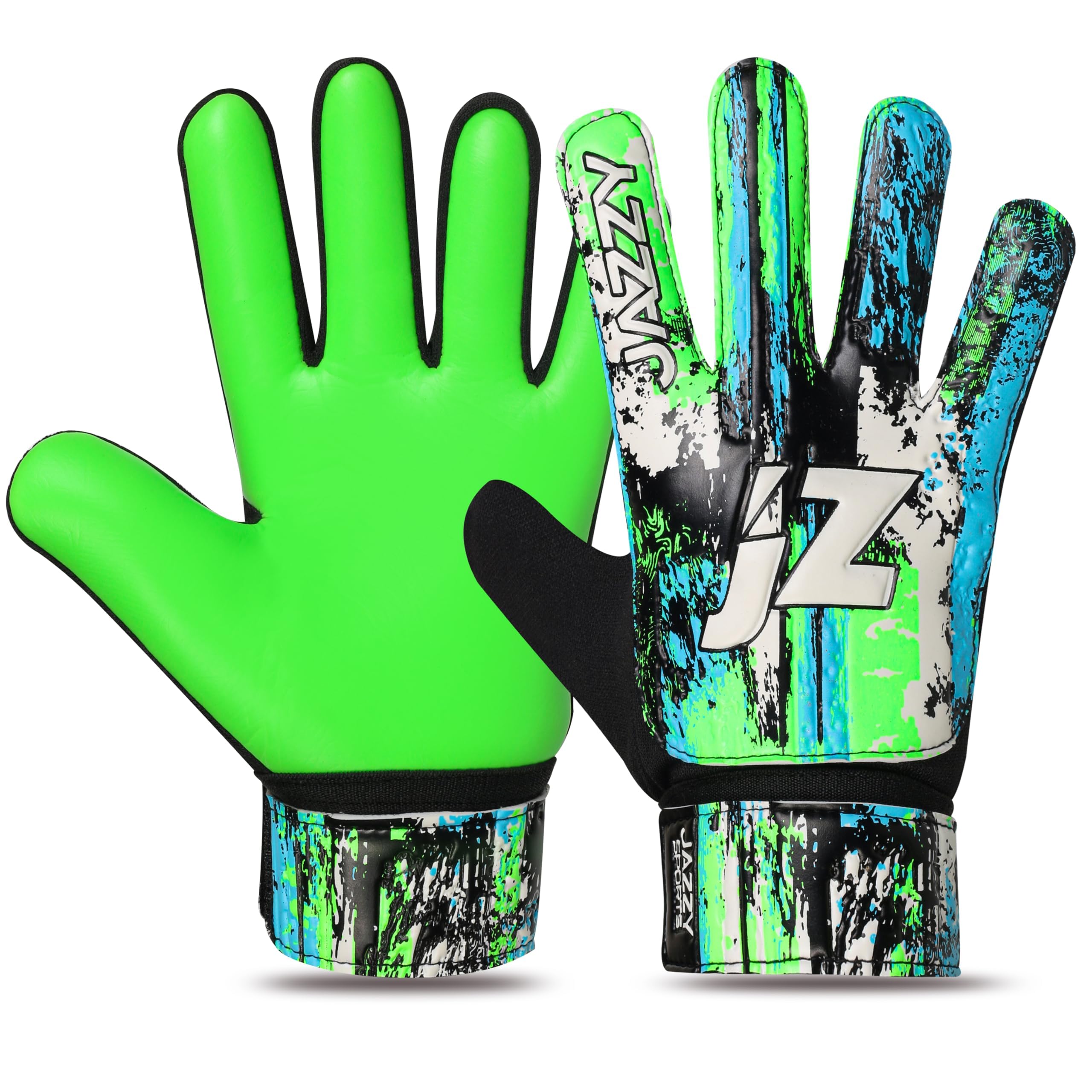 Jazzy Sports Football Goalkeeper Gloves Funky Football Goalkeeper Gloves for Children, Boys, Kids and Teenagers with 4mm Latex for Strong Grip (Green, Size 8 Suitable for Size M-L Adults)