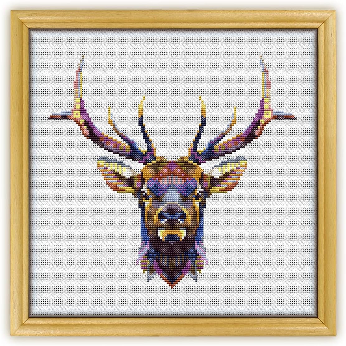 Mandala Deer K588 Counted Cross Stitch KIT#3. Threads, Needles, Fabric, Embroidery Hoop and Printed Color Pattern Inside. Embroidery Pattern