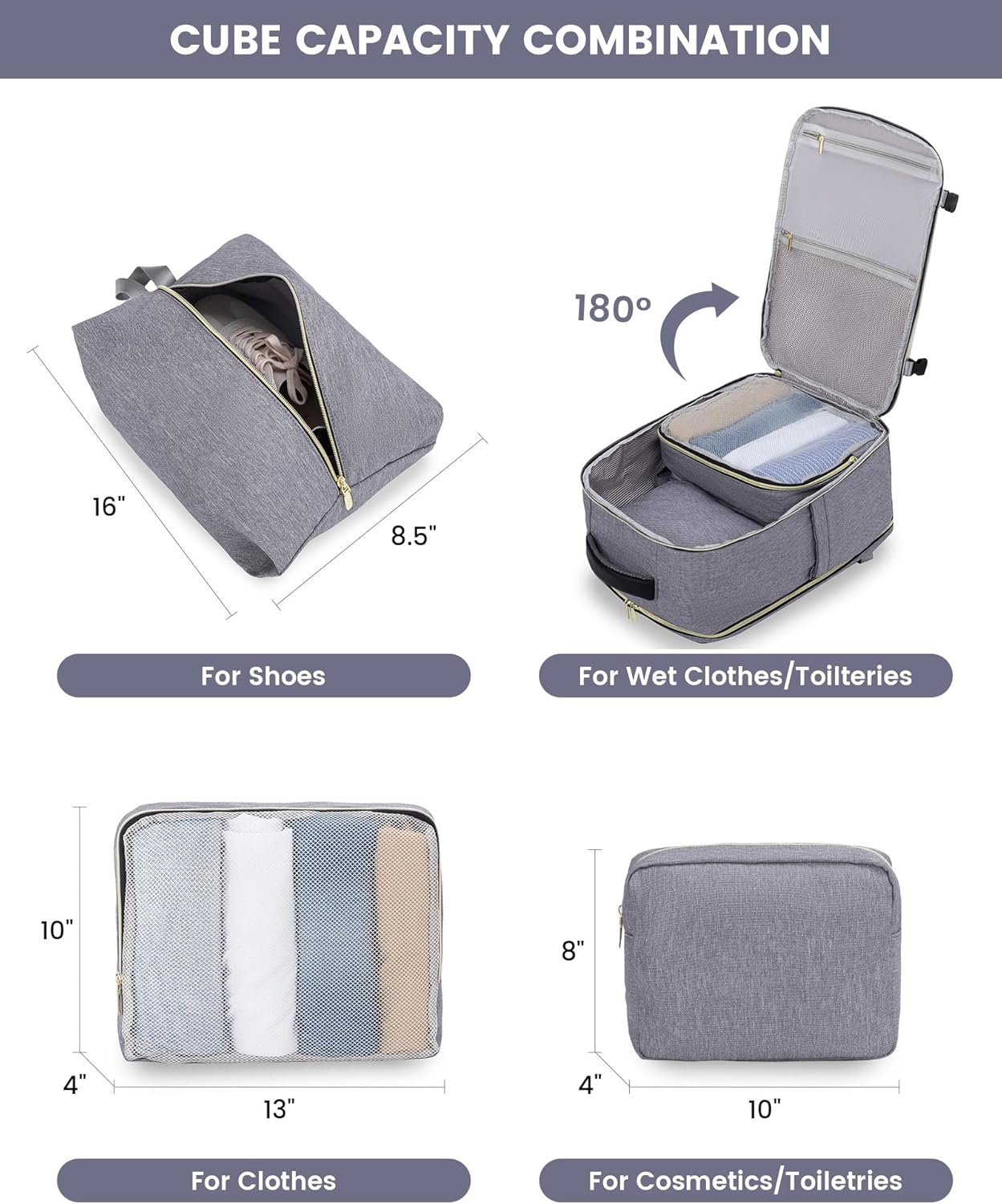 LOVEVOOK Large Travel Backpack for Women, TSA Carry on Backpack for Airplanes, 40L Personal Item Travel Bag for Women fits 17" Laptop,Waterproof Carry on Bag Airplane Approved with 3 Packing Cubes - Image 4