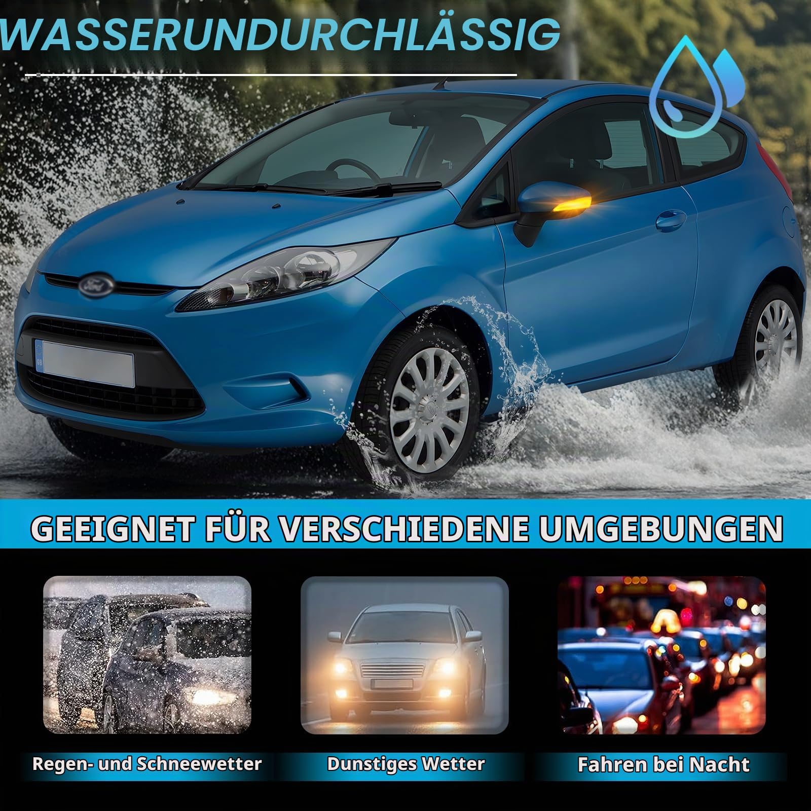 POPMOTORZ LED Spiegelblinker Blinker für Ford Fiesta Fiesta Mk7 B-Max mit Canbus Fehlerfrei 2835 SMD Schwarz, 2 Stück