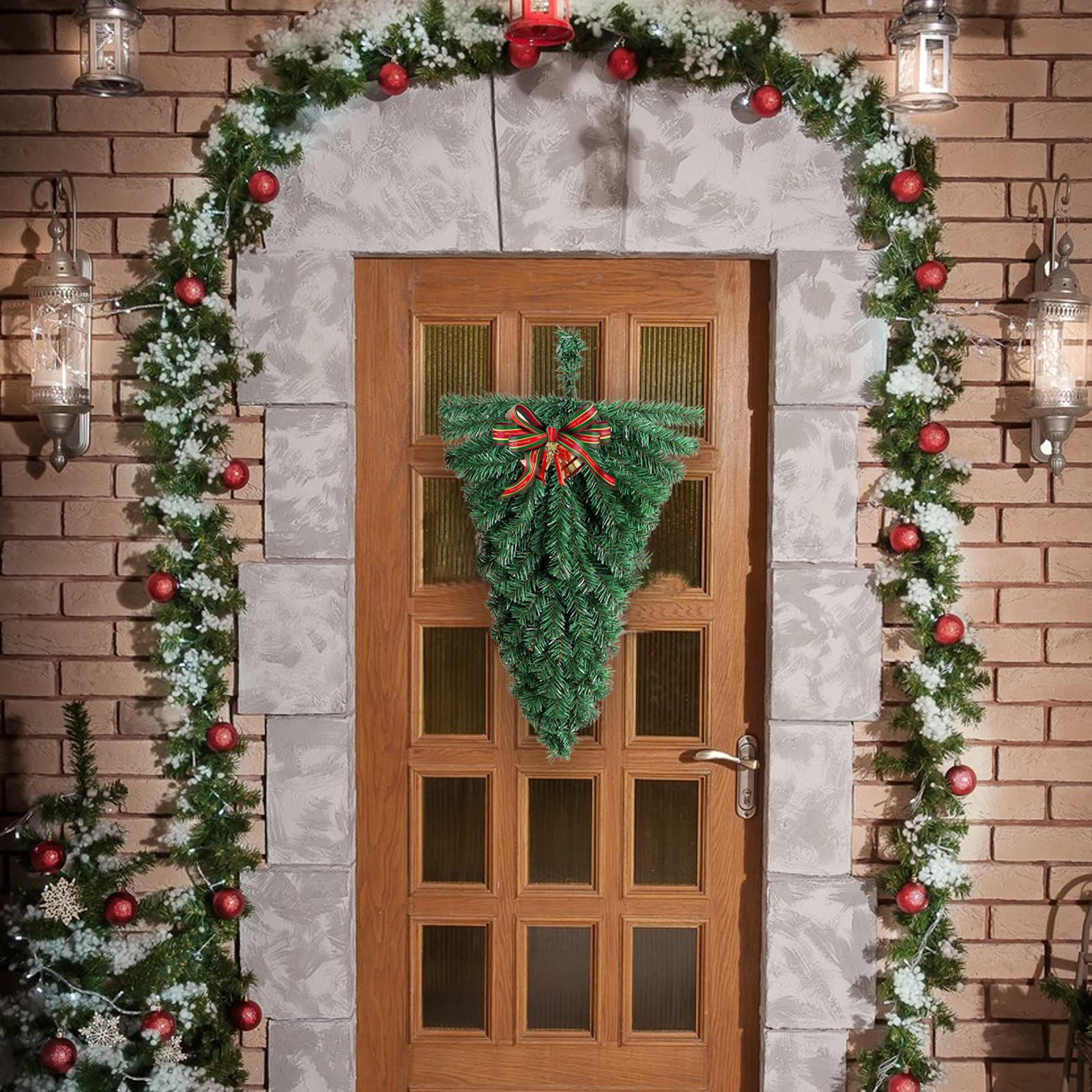 Festone Natalizio A Goccia In PVC - Ghirlanda Di Pino Finto Per Porta, Camino O Tavolo - Decorazione Verde Per Natale - Foto 6