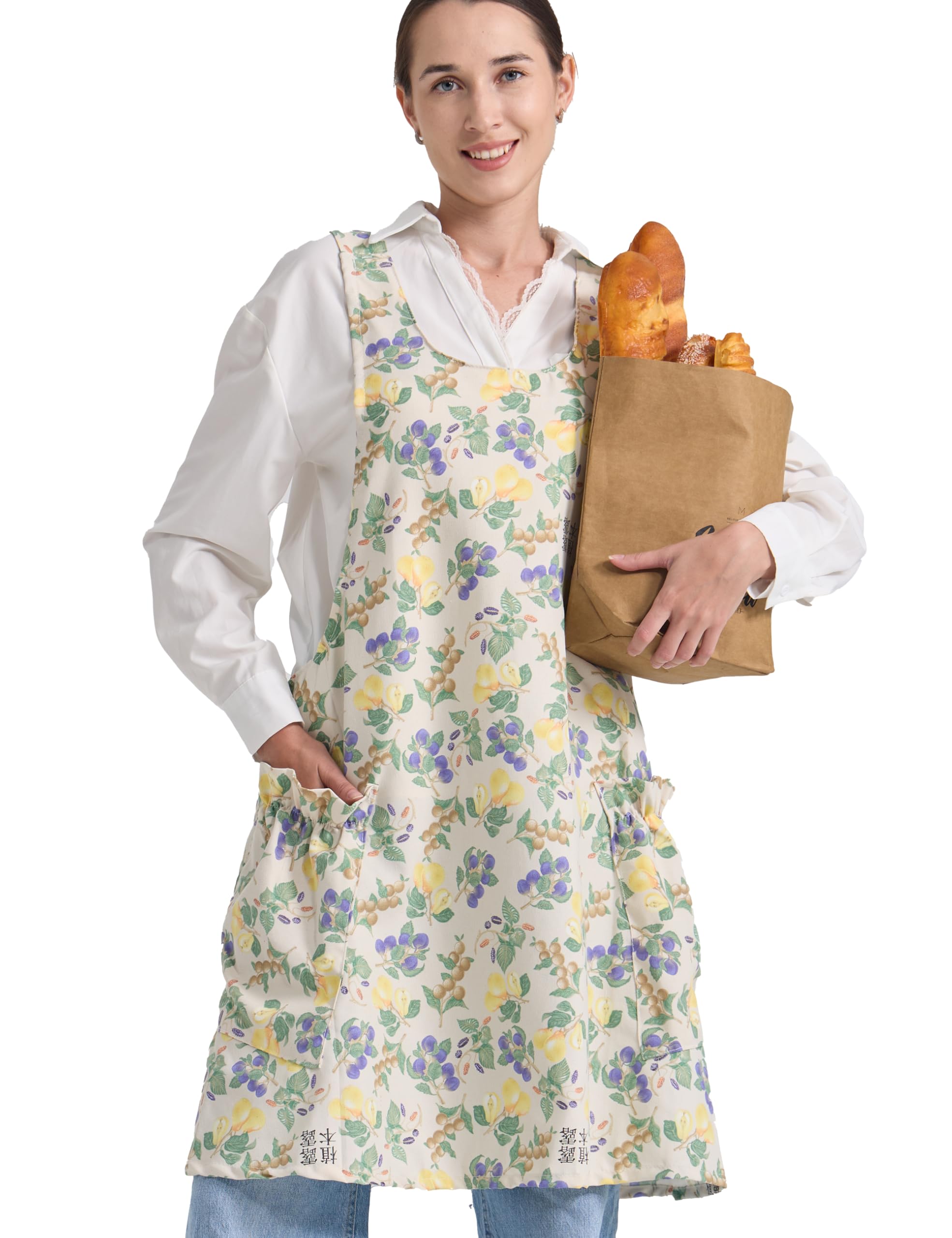Cozy Adjustable Cross Back Aprons for Women with Pockets Cotton Linen Cooking Kitchen Baking
