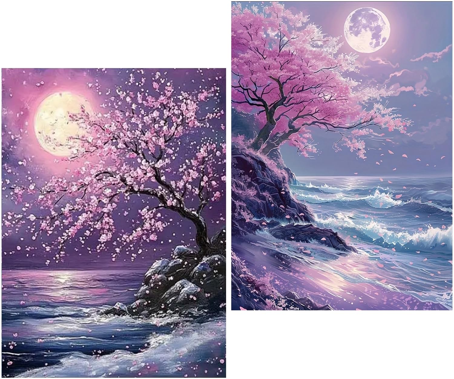 Amyaker ダイヤモンドアート キット 四角いビーズ 全面 2個セット ダイアモンドビーズ絵画キット DIY 手作り絵画 モザイクアート 5D モザイクアート ダイヤモンド塗装 全面貼り付けタイプ 30x40cm 桜 月