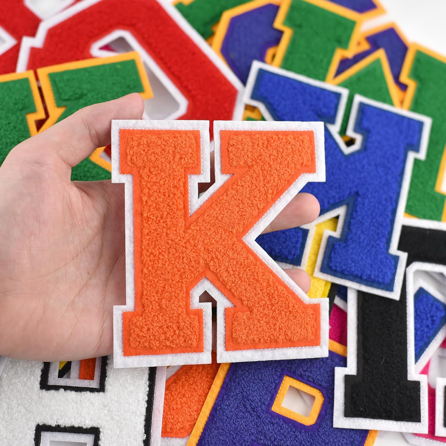 1 PC 4.5" Orange Chenille Letter Patch with White Border High-Visibility Iron On or Sew On for Varsity Jackets & Team Spirit Durable Letter Patches for Sports DIY & Gifts(M) - Image 2