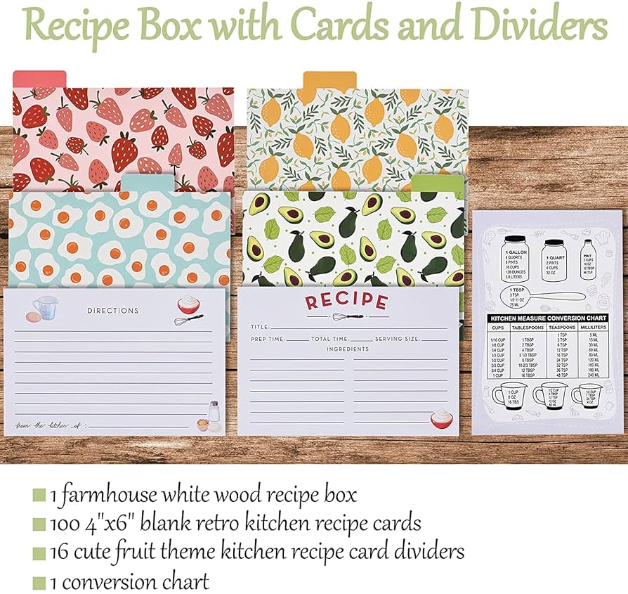 amazon-com-farmhouse-white-recipe-box-with-cards-and-dividers-vintage-recipe-card-box-with-100-4x6-recipe-cards-12-dividers-plus-conversion-chart-gift-for-cooking-kitchen-wedding-bridal-shower-mom-wife-home for Free Printable Recipe Card Dividers Amazon.com: Farmhouse White Recipe Box with Cards and Dividers - Vintage Recipe Card Box with 100 4x6 Recipe Cards 12 Dividers Plus Conversion Chart - Gift for Cooking,Kitchen,Wedding,Bridal Shower,Mom,Wife : Home & for Free Printable Recipe Card Dividers