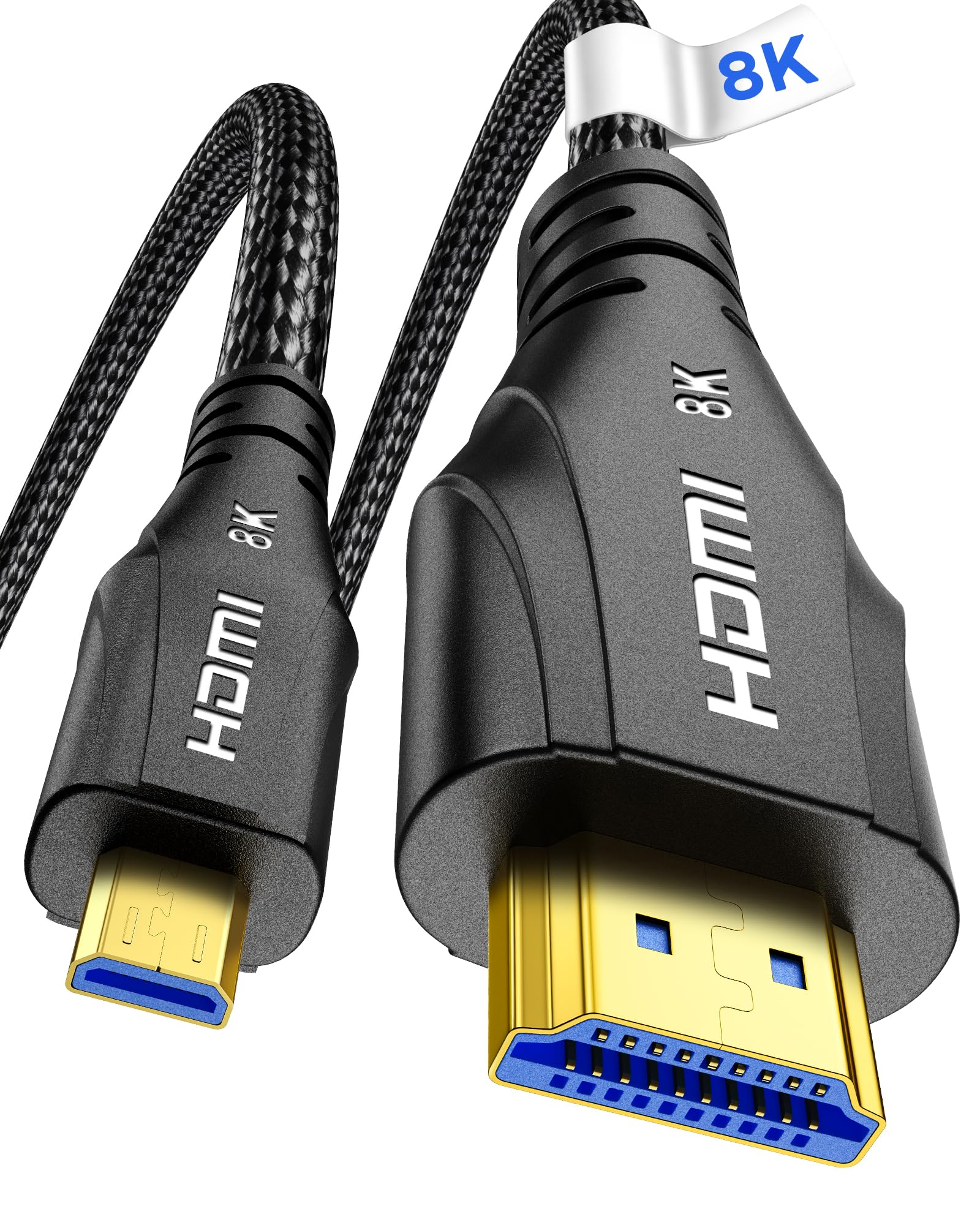 Cratree Micro-HDMI-auf-HDMI-Kabel, 1,8 m, 8 K @ 60 Hz, 4 K @ 120 Hz, HDMI zu Micro-HDMI-Kabel, unterstützt HDR eARC Dolby, kompatibel mit GoPro Hero 7, 6, 5, 4, Raspberry Pi 4, Sony und Nikon Kamera
