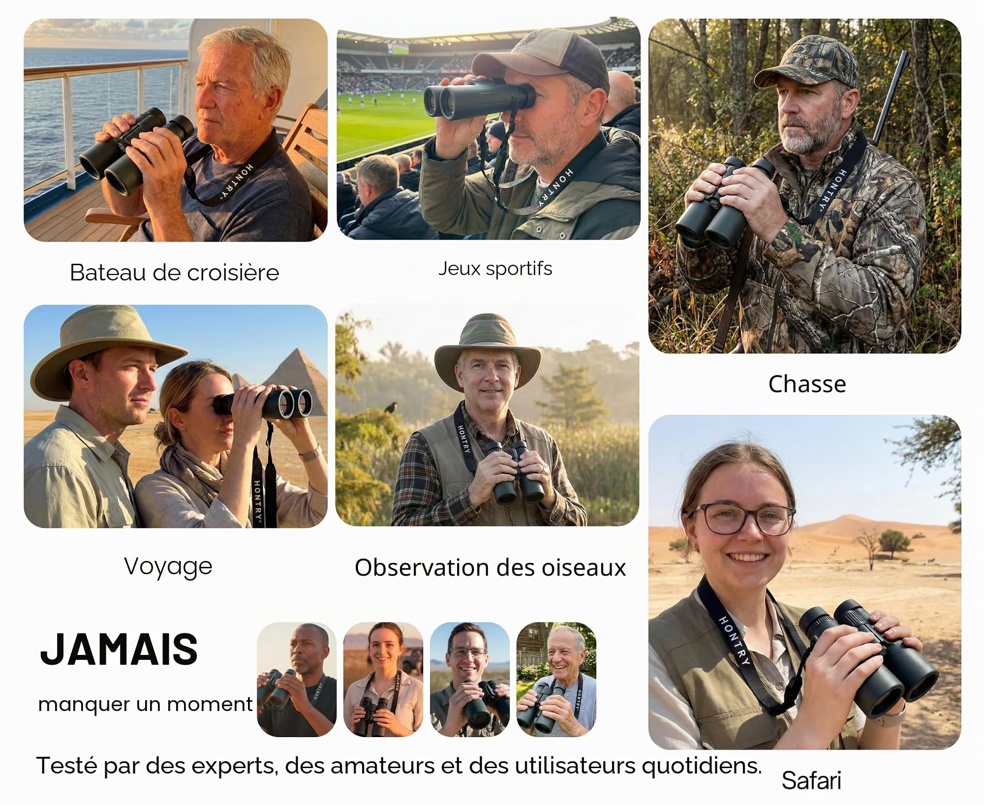 Hontry 8x42 Jumelles pour Adultes Puissante, Compactes Jumelles étanches IPX6 remplies d'azote pour Observation des Oiseaux, Théâtre et Safari, Chasse et Jeux de Sport