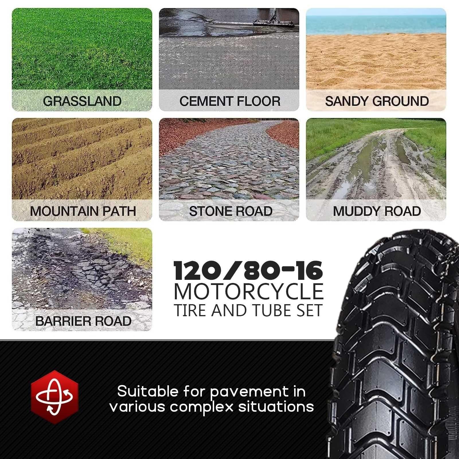 120/80-16 Opona z Dętką Niski Bieżnik 120/80/16 Terenowy 120 80 16 Trwały dla Hulajnogi Motoroweru Kosiarki Wózka Inwalidzkiego