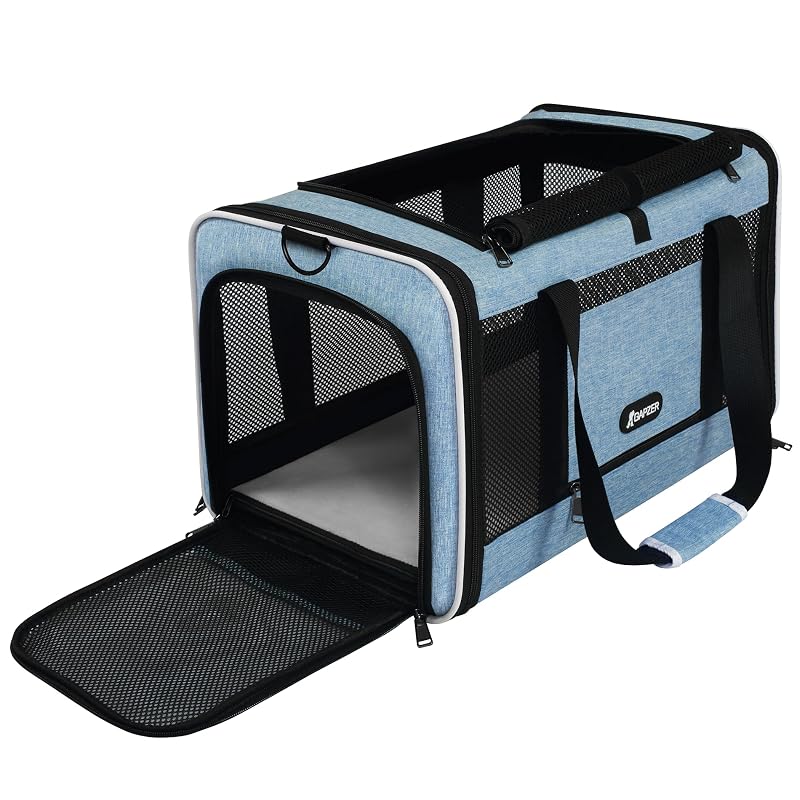 Caixa de transporte flexível para cães e gatos com tela 600D Oxford GAPZER Azul 45,7 x 27,9 x 27,9 cm