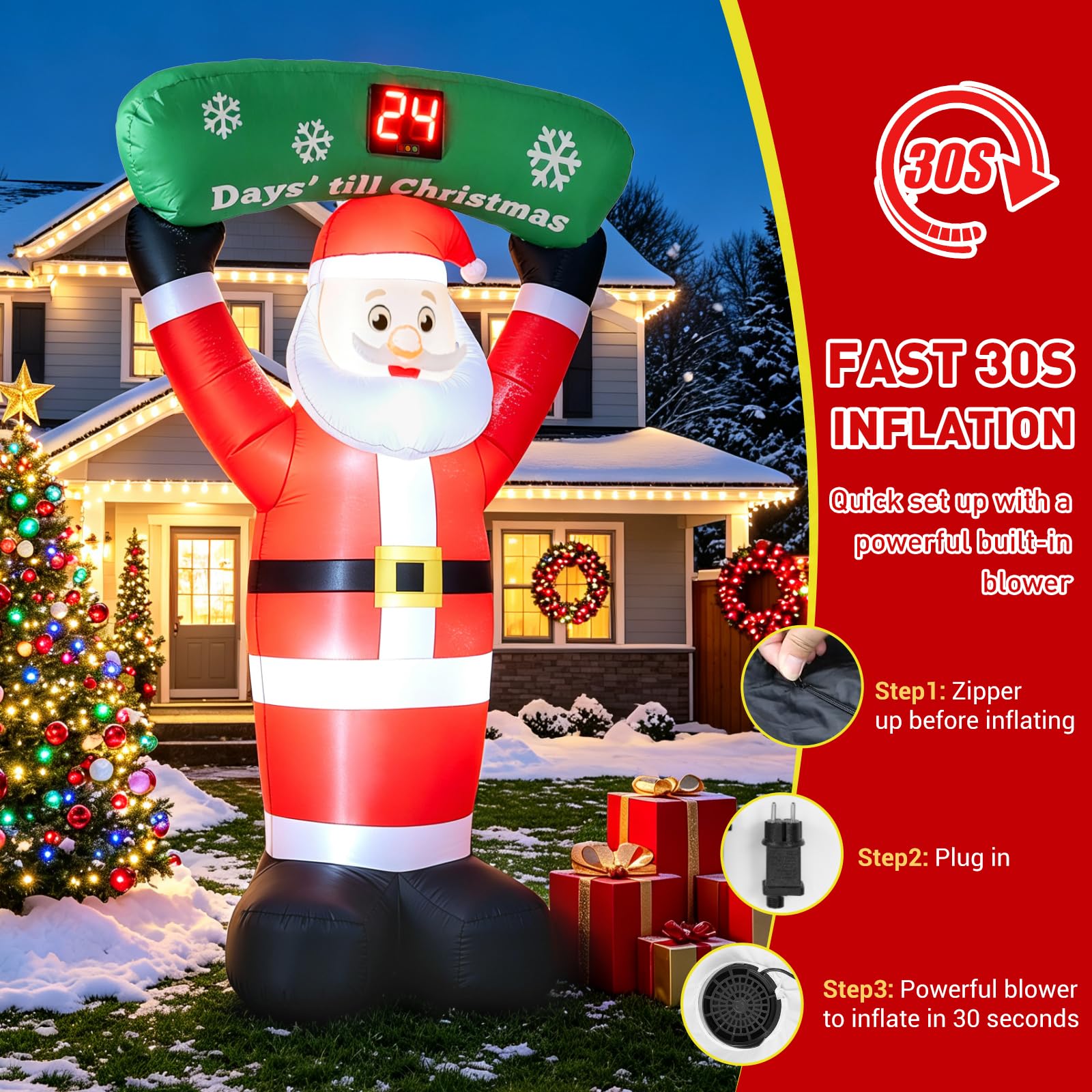 Quntis LED Pere Noel Gonflable Exterieur 244 CM avec Compte à Rebours