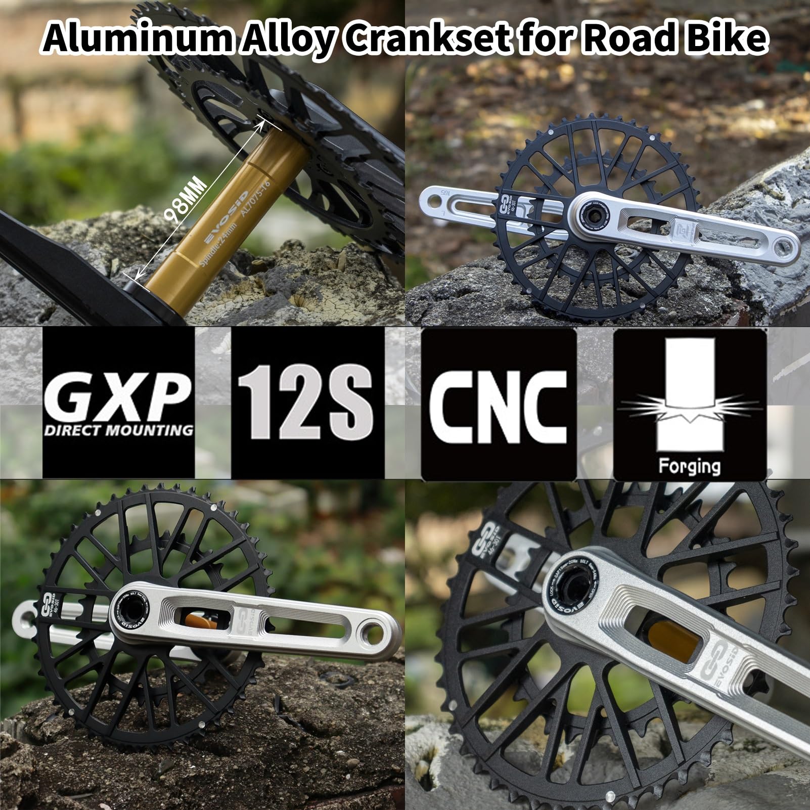 Guarnitura per Bicicletta da Strada con Doppia Corona GXP 46-30T/48-32T 165/170/175mm Integrata Cava Set di Pedivelle con BB Compatibile con 8-12 velocità(170mm Silver,46-30T)