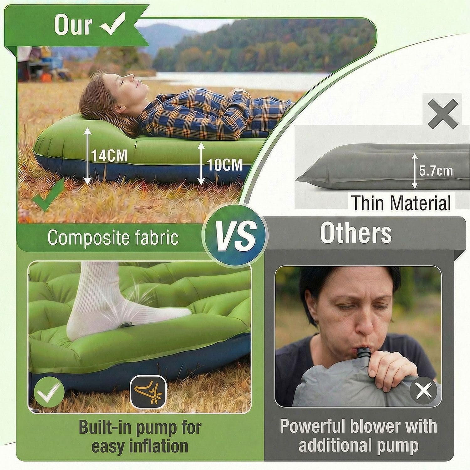 Matelas pour 2 Personnes, Double Matelas de Camping épais - Matelas Gonflable Ultra léger - Matelas Gonflable pour Le Camping, l'extérieur - pour la Plage et la randonnée - avec Pompe