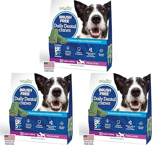 Miniatura 9 de Vetality Masticables de cuidado dental diario sin cepillo para perros | Limpia los dientes y refresca el aliento | 30 unidades | El complejo