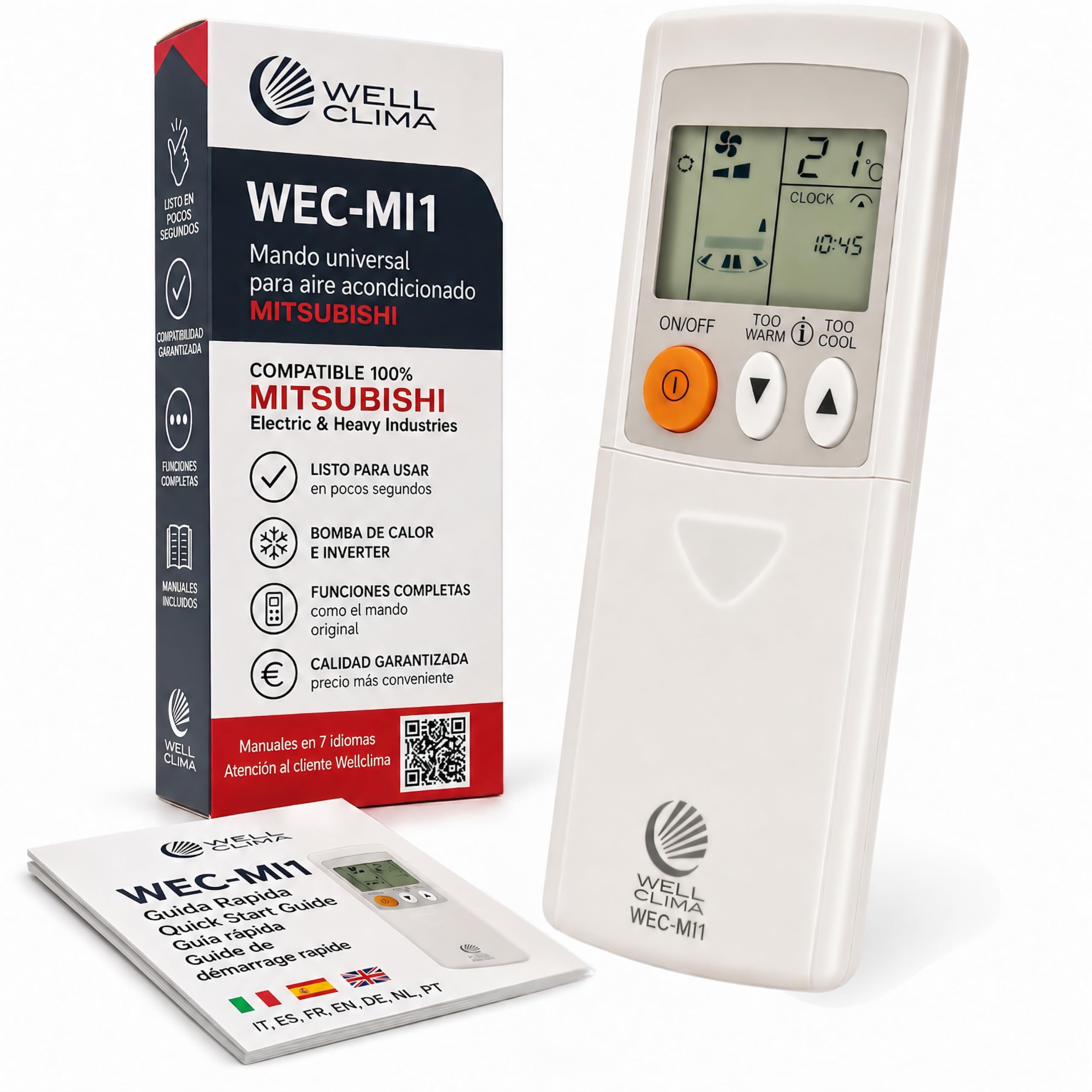 Wellclima Control Remoto Universal WEC-MI1 para Aire Acondicionado Mitsubishi, Listo para Usar en Segundos, Compatible con Bomba de Calor e inversor, compatibilidad Garantizada