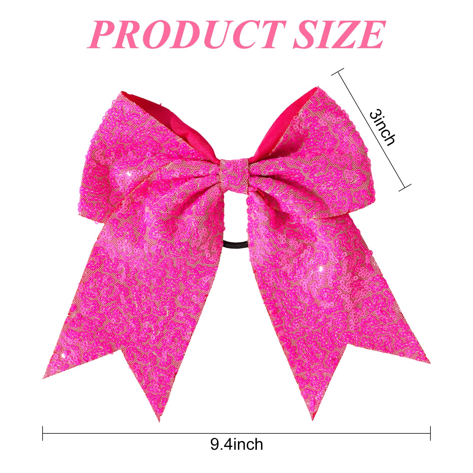 Padorul Hot Pink Bow Hair Ties for Women 2Pcs Sparkly Sequin Shining Hairband - Image 2
