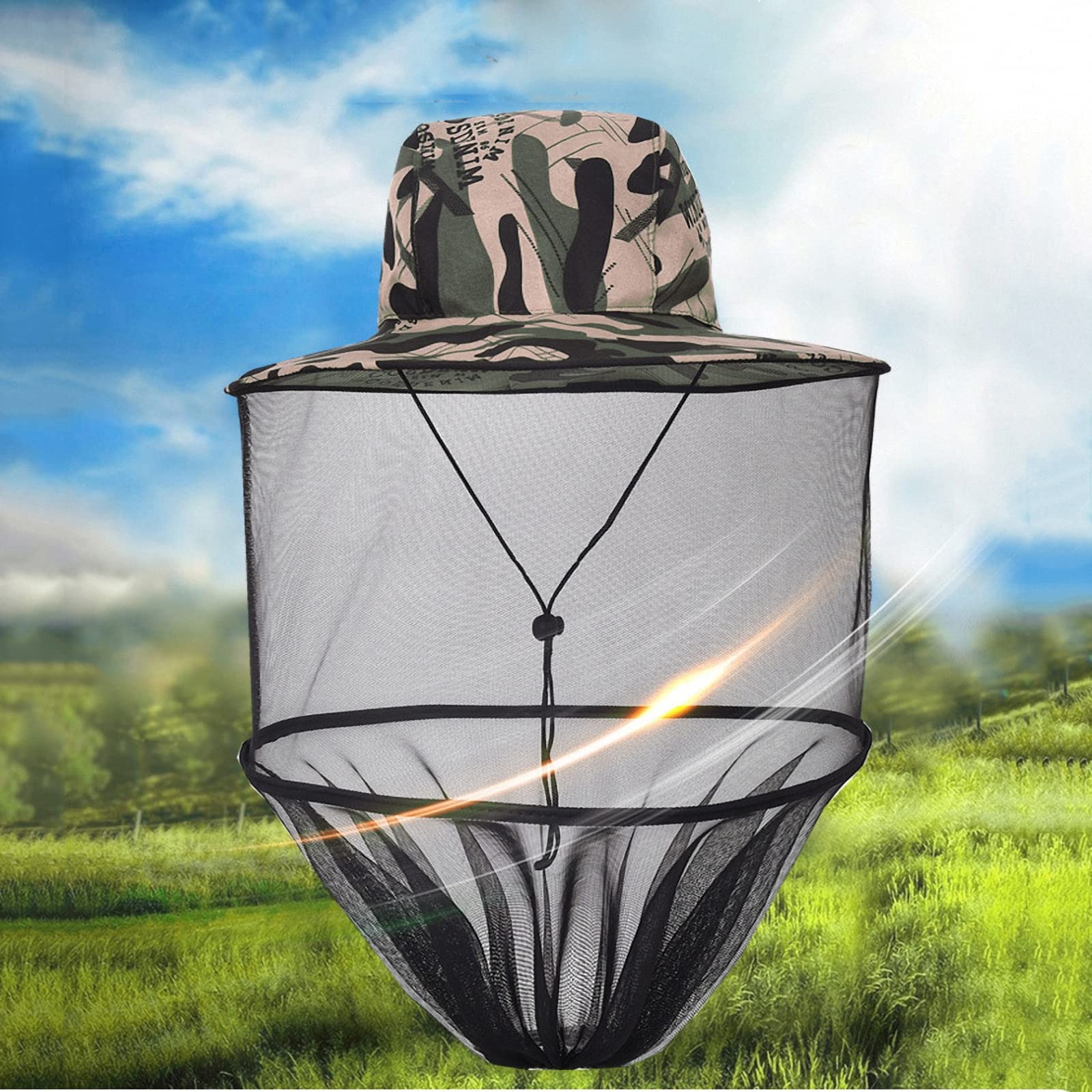 Camping-Mückennetz-Hut, Kopfnetzhut Sun Ion Fishing Bucket Cap Mesh Imkereischleier
