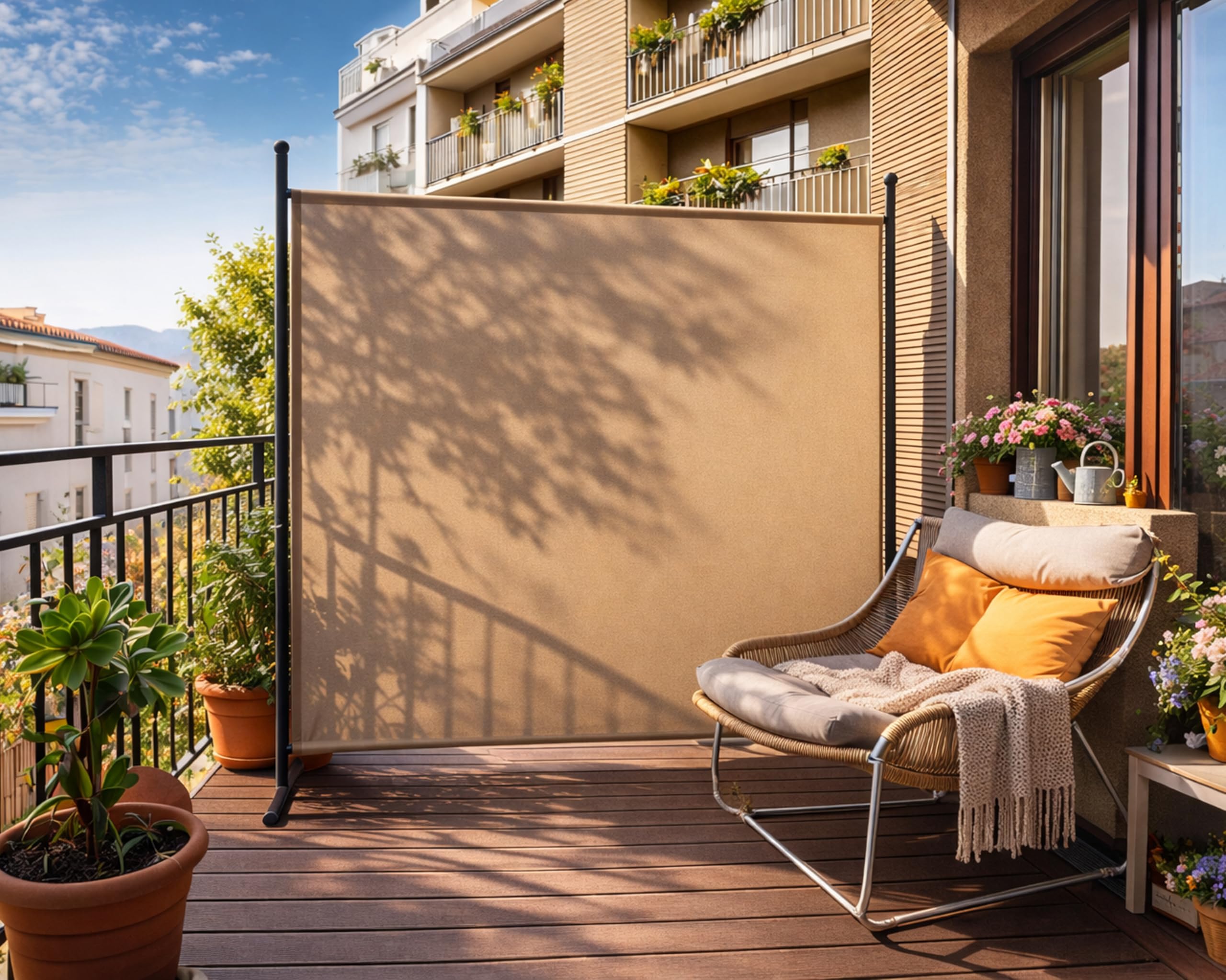 Quick Star Paravent 180 x 178 cm Séparateur de Tissu Jardin Balcon Écran de confidentialité partition Beige