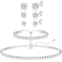 LOLIAS Silver Jewelry Sets for Women Tennis Necklace Bracelet Hypoallergenic-Dianty Chockers Necklace CZ Bracelet Earrings Studs Set for Party Prom Accessories Costume Wedding Jewelry for Bride Bridemaid