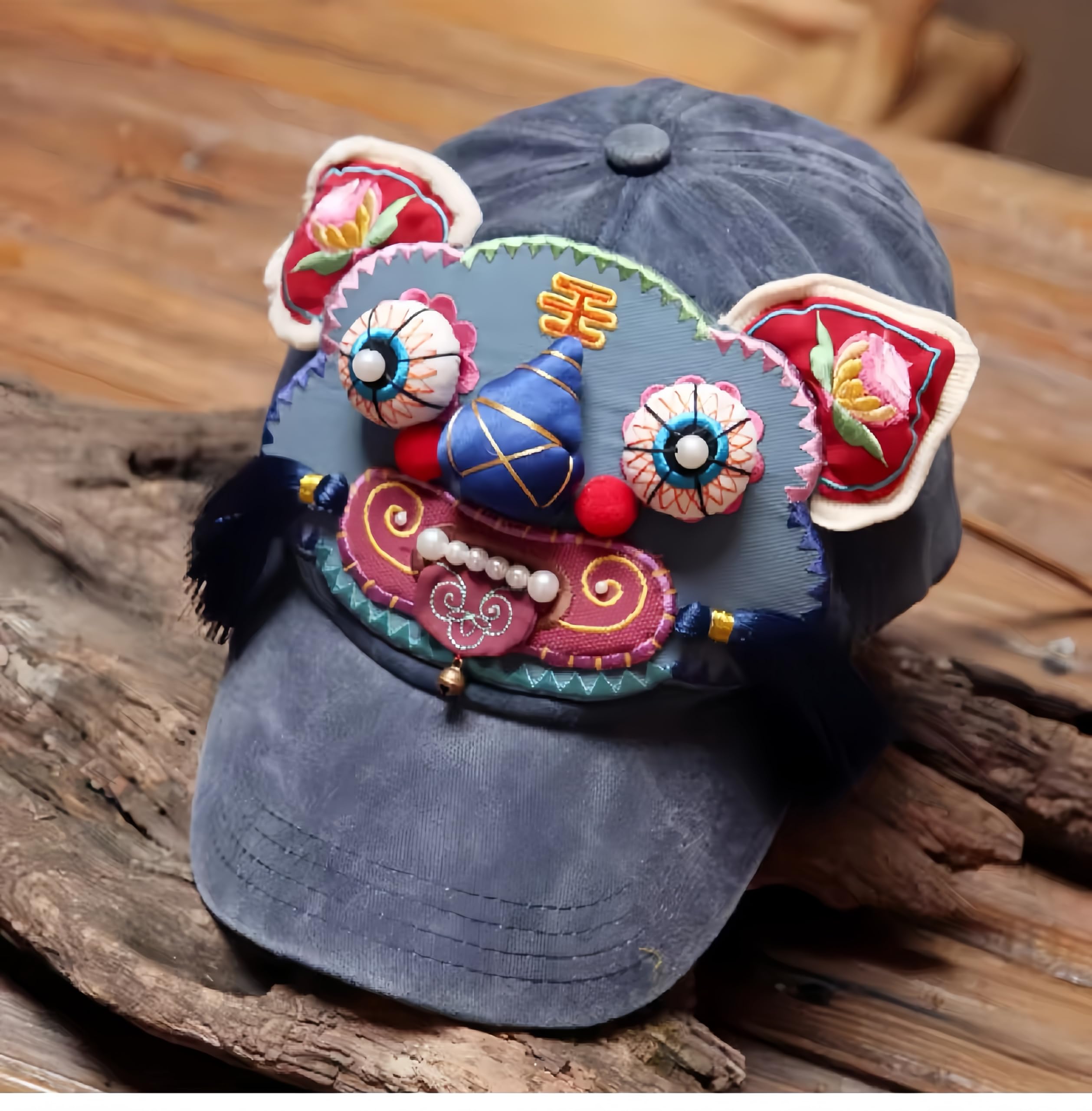 Traditionelle chinesische Tigerkopf-Baseballkappe, Vintage-Baumwolle, verstellbarer Hut, ethnischer Stil, Neuheit Hut für Damen und Herren