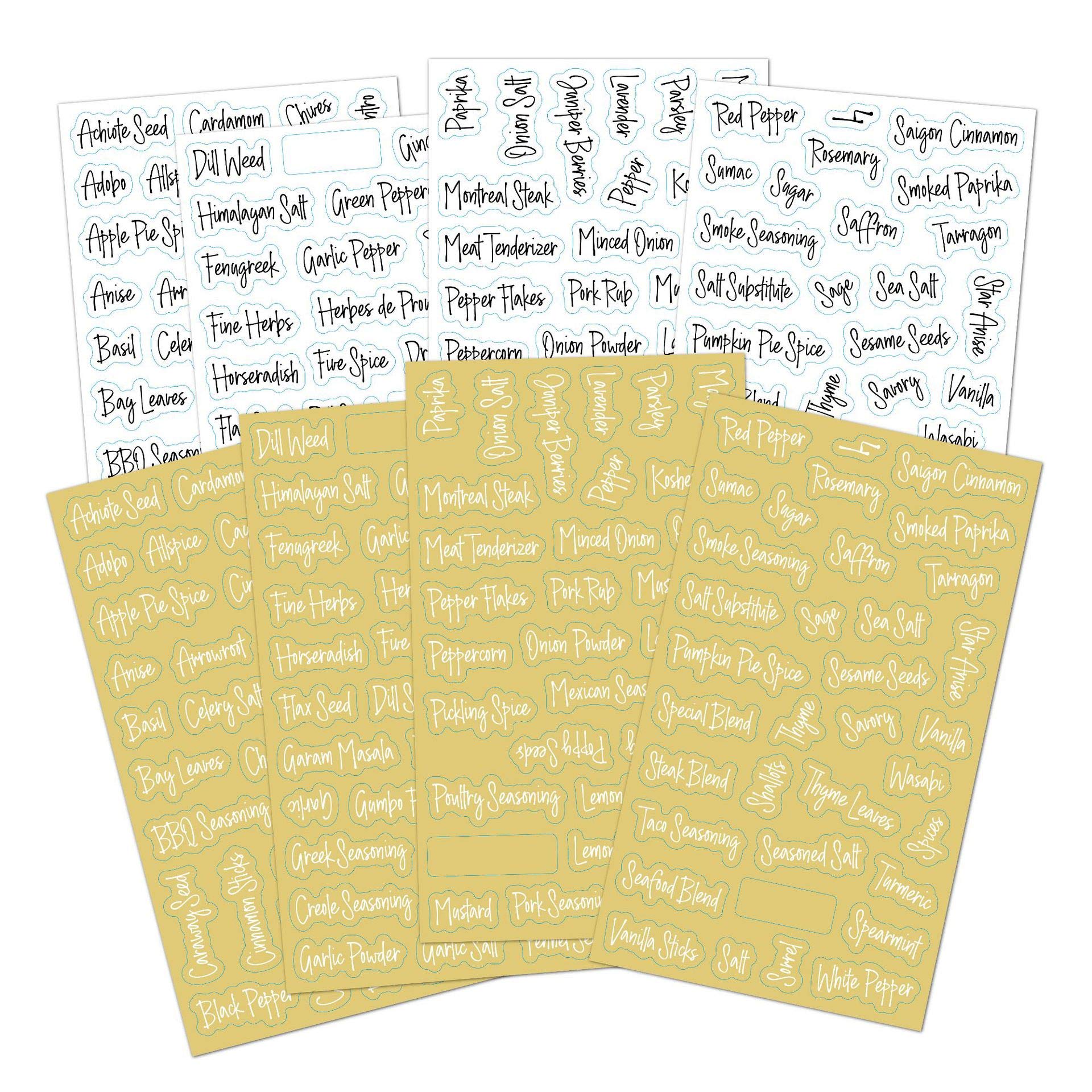 8 Sheets Transparent Spice Jar Labels Waterproof Kitchen Seasoning Names Label Pantry Stickers Labels Spice Labels Stickers for Jars, Caps, Food Containers, Spice Organizers, 2 Styles