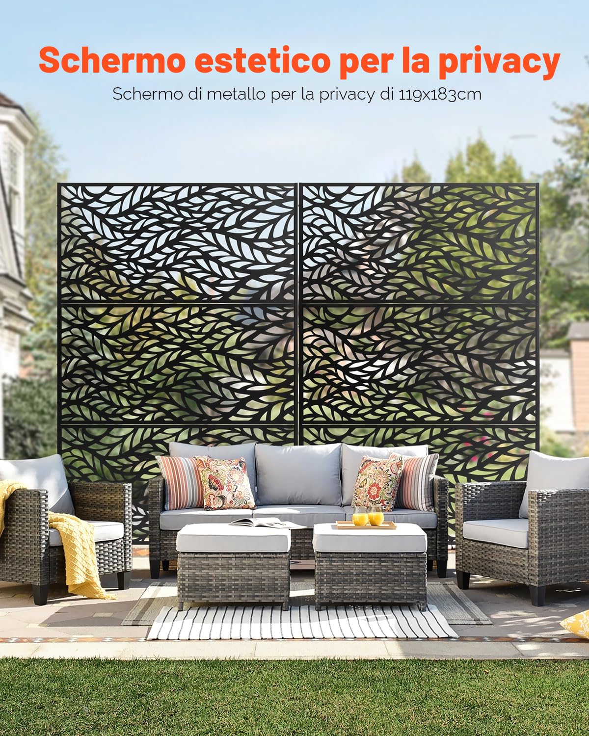 VEVOR Pannelli per Privacy in Metallo 120x50,8x183 cm Schermi Pannelli per Privacy all'Aperto, Fendivista Divisorio per Esterno Indipendente con Supporto, Recinzione Decorativa 3 Schermi da Giardino