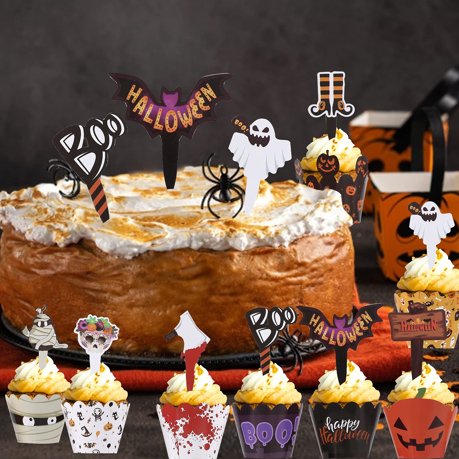 30 decorazioni per cupcake di Halloween con zucche commestibili in ostia per torte di compleanno