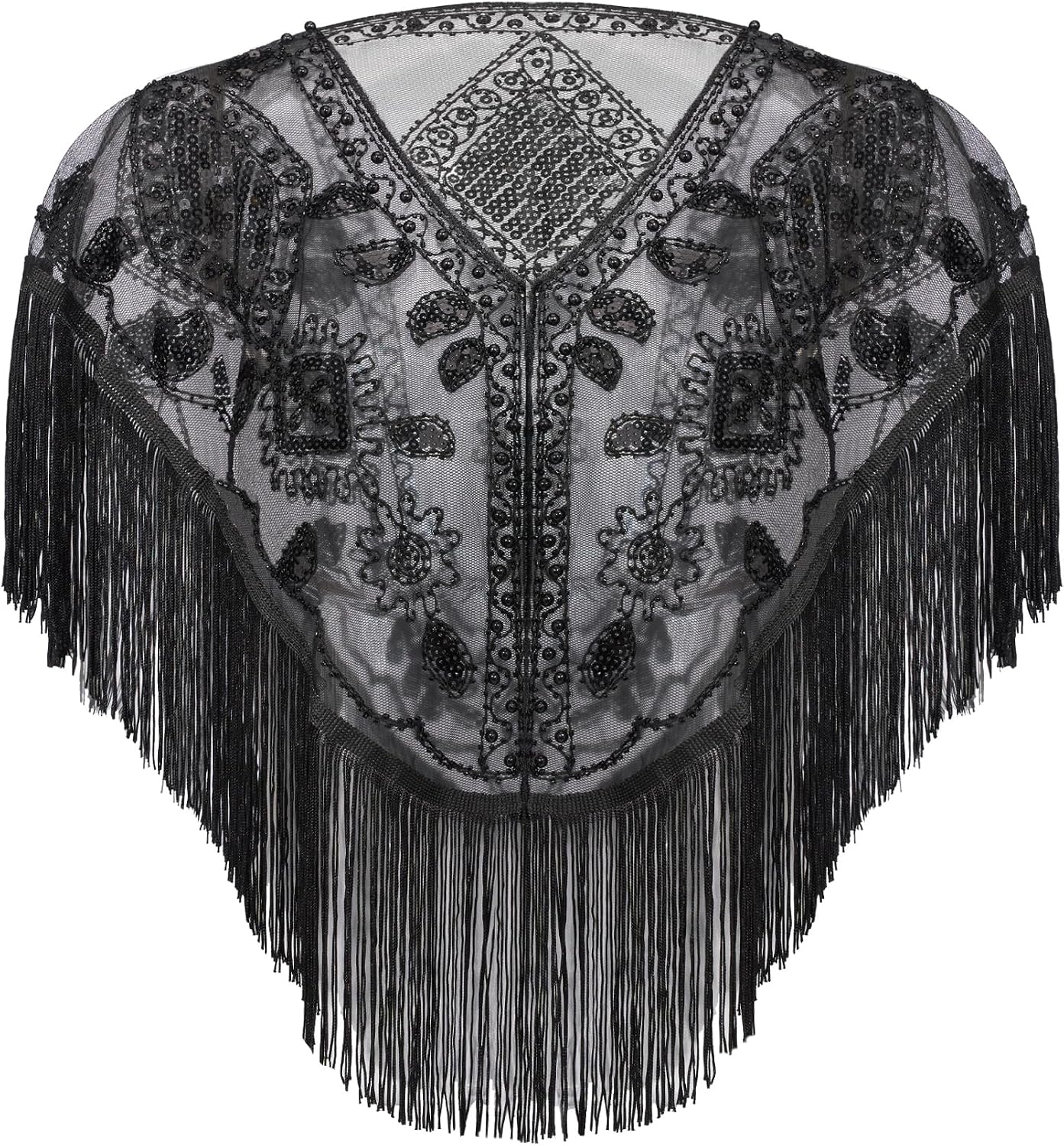 SWEETV Women's 1920s Shawl Wraps,Sequin Beaded Flapper Evening Shawls for women formal/Party/Wedding/Formal/Harlem night