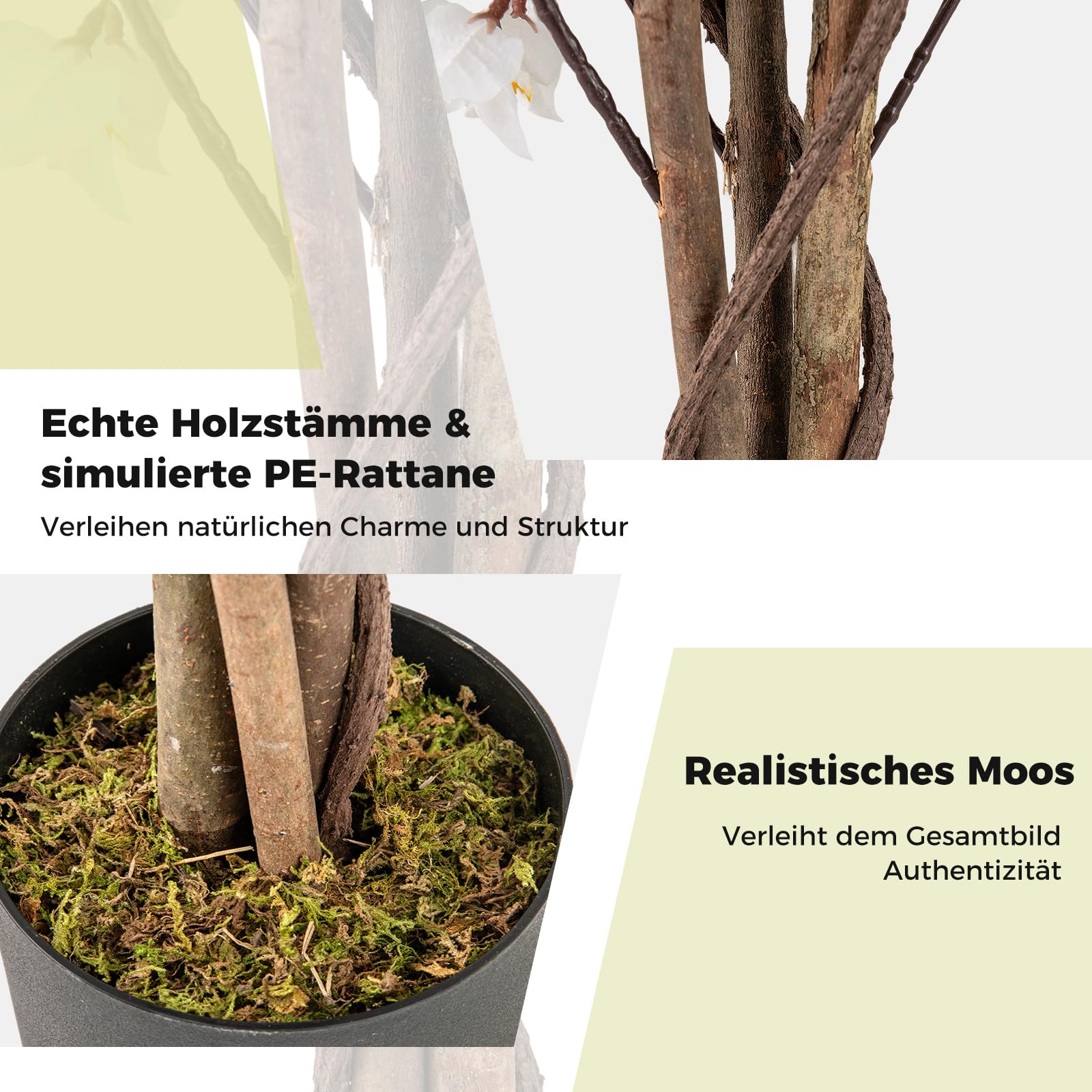 COSTWAY 120 cm Kunstbaum mit Blüten, Kunstpflanze im Topf, Künstlicher Bougainvillea Baum, Fake Topfpflanze, Künstliche Pflanzen für Indoor Outdoor Schlafzimmer Büro Garten Dekoration (Weiß,1)