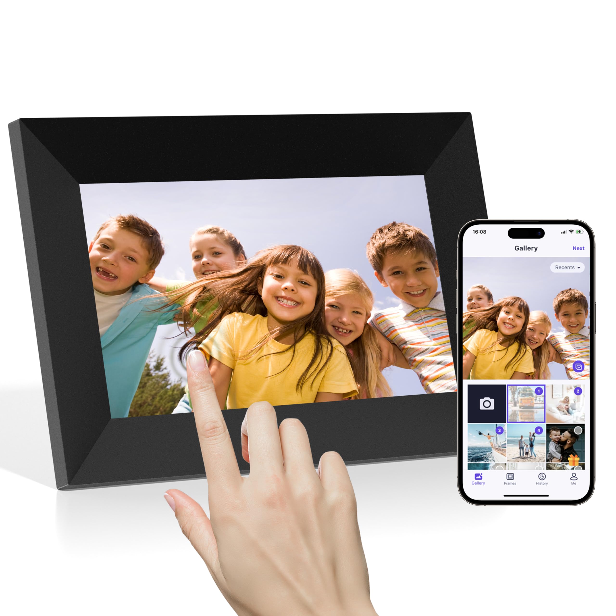 Cornice digitale Wi-Fi 7 pollici Touch Screen Cornice elettronica con 16 GB di memoria, Auto Rotate, Foto e video tramite APP Frameo Condividi Regalo per genitori/coppie/amici/familiari