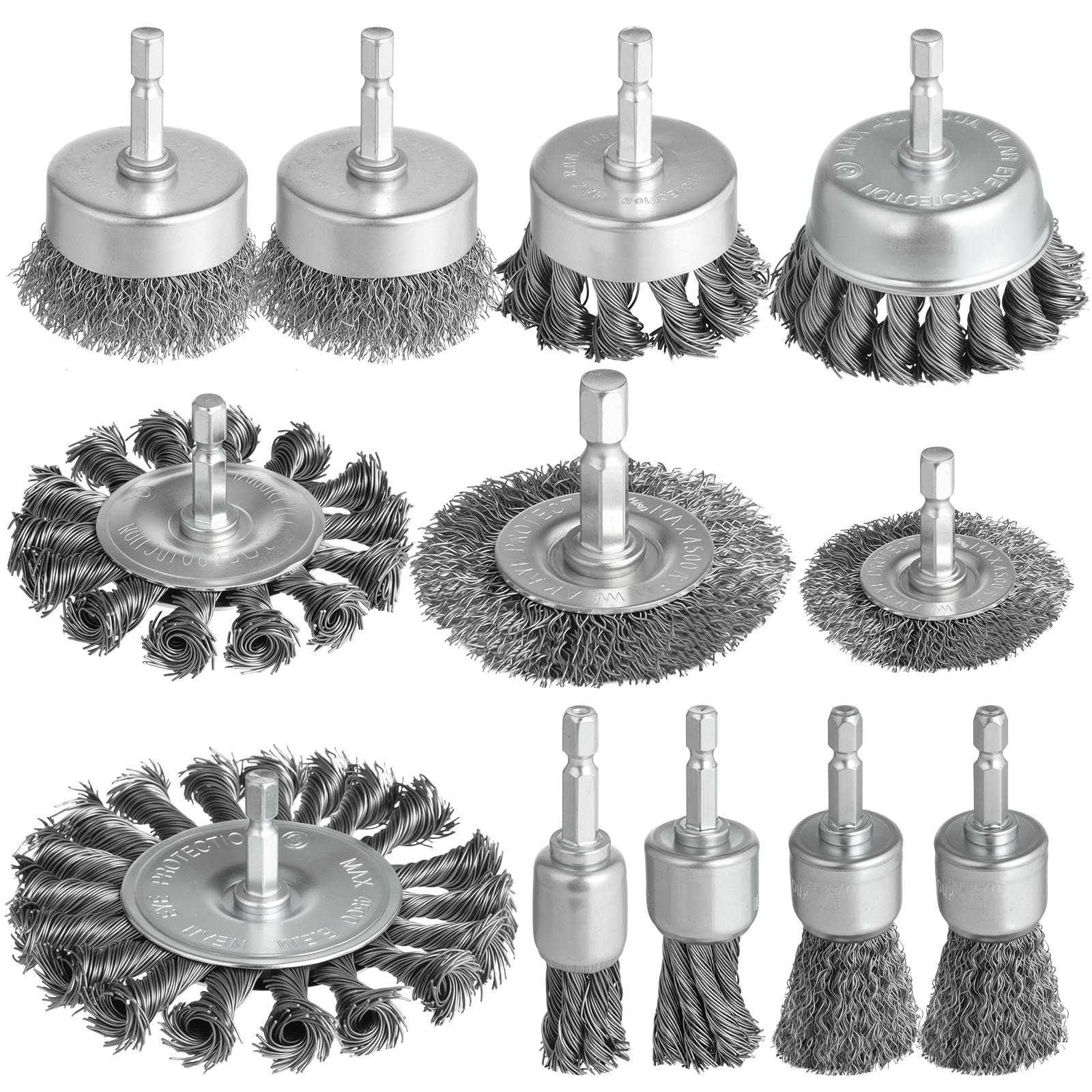12-teiliges Bohrdrahtbürstenaufsatz-Set, robuste Drahtbürstenscheibe für Bohrer, 6,35 mm Sechskantschaft, grober Karbonstahl, gekräuselt, ideal für die Reinigung von Rost, Farbe
