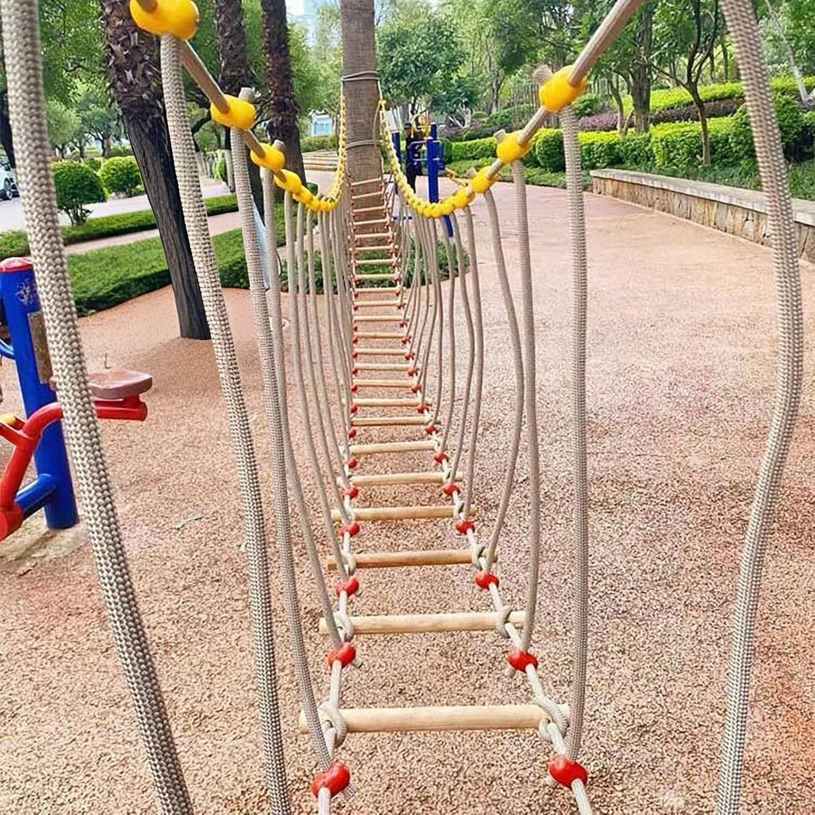 HAZEK Entrenamiento físico al Aire Libre en el jardín de Infantes pasamanos Puente Colgante Puente Colgante Puente de Equilibrio Puente de Madera única Escalada(Size:4m)