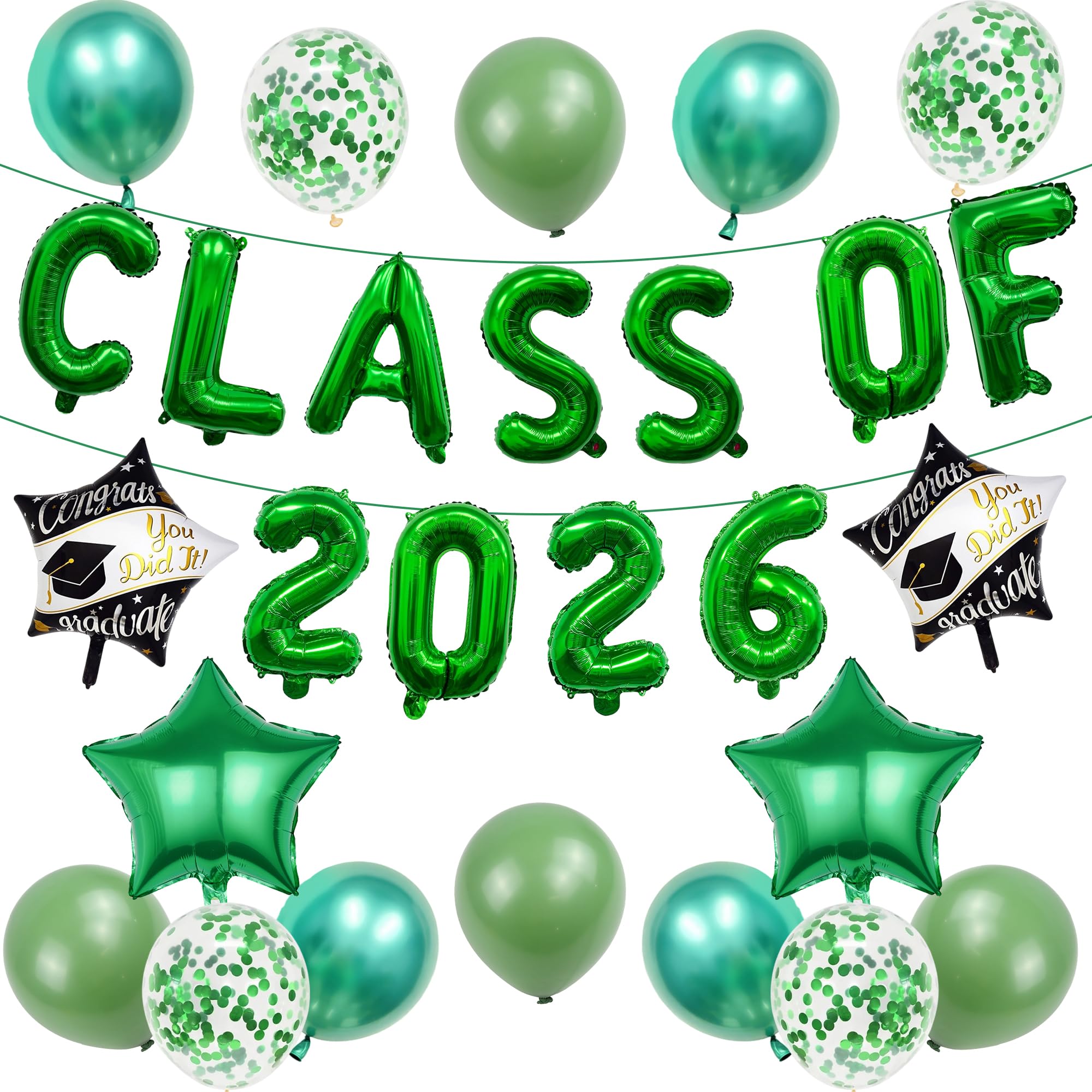 Class of 2026 Graduation Balloons - 27 Pc Black Green Congratulations Leavers 2026 Decorations Graduation Balloon Banner for Him Her Boys Girls High School College Grad Partys Decor