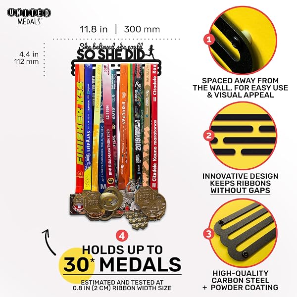 United Medals 'She Believed She Could So She Did' Cintre de Médailles | Acier Porte-Médailles | Medal Holder Display - 2