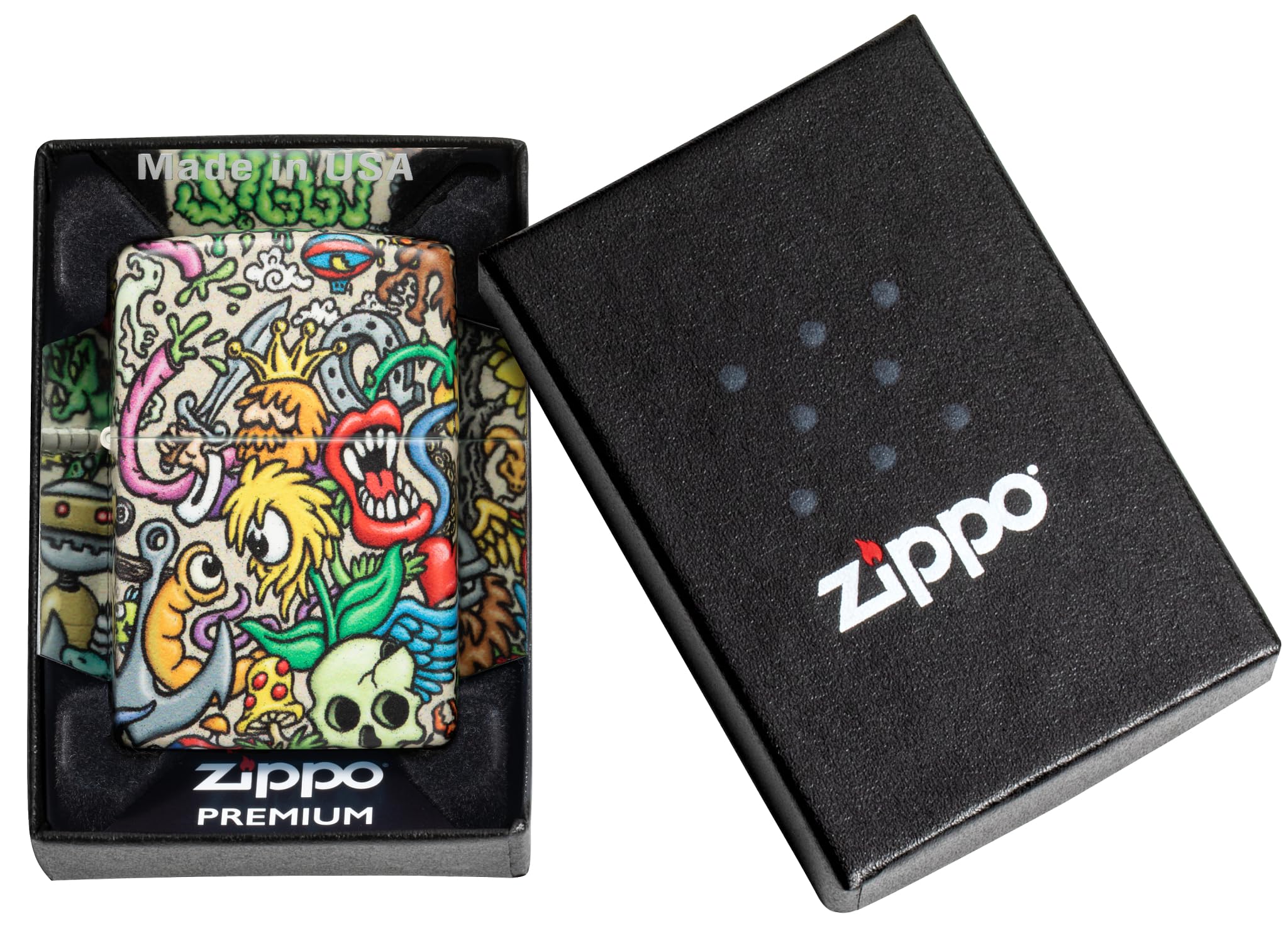 Zippo - Briquet Tempête Motif Tatouage, 540°, Impression Color Image, Rechargeable, Réutilisable, Coupe-Vent, Coffret Cadeau, Fabriqué Aux États-Unis