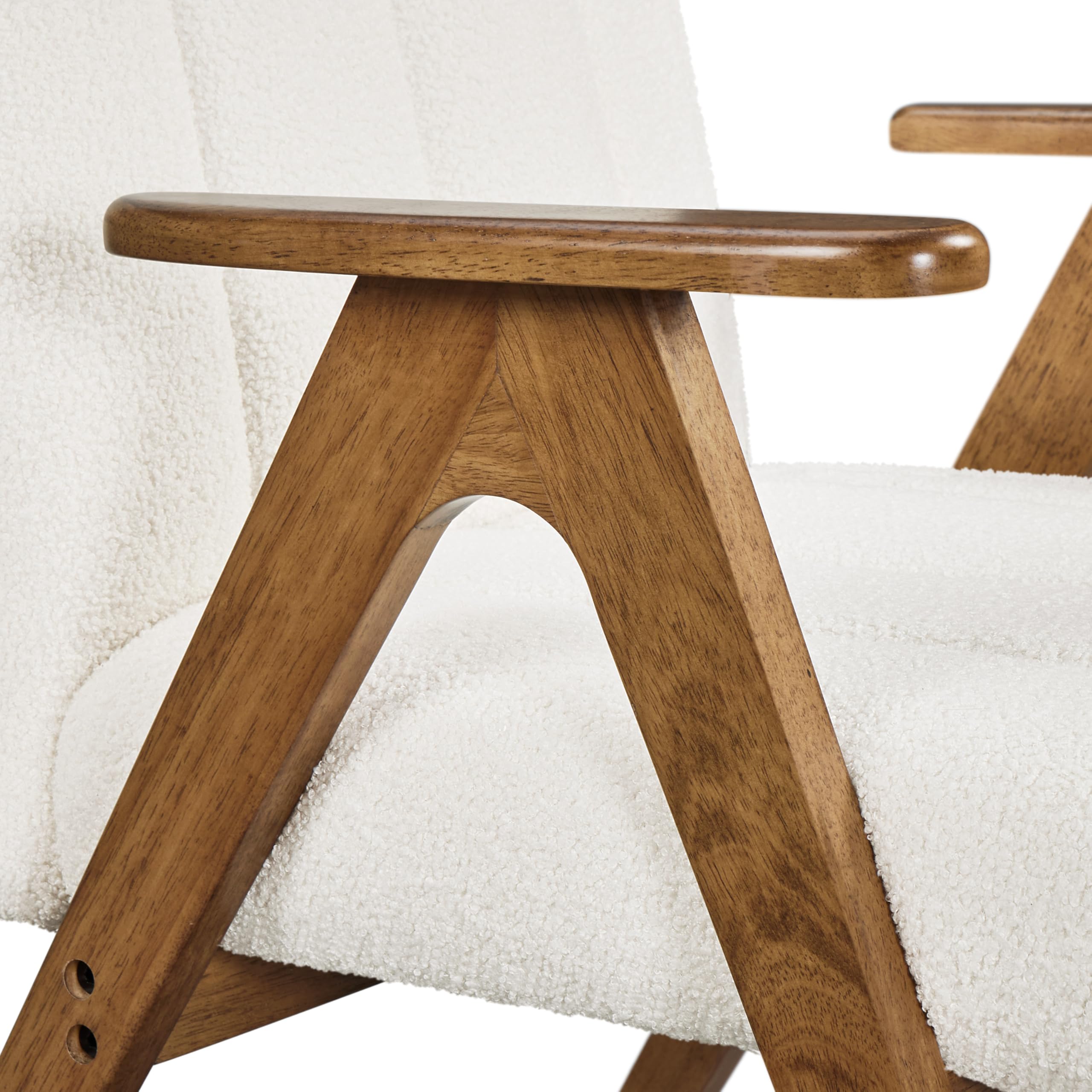 Poltrona Moderna da Salotto Sedia Stile Shabby Chic in Legno e Tessuto Boulclé per Soggiorno Poltrocina Relax con Gambe Classiche a V per Camera da Letto Studio Casa Bianco